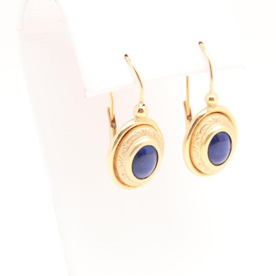 14K Yellow Gold Lapis Lazuli Earrings