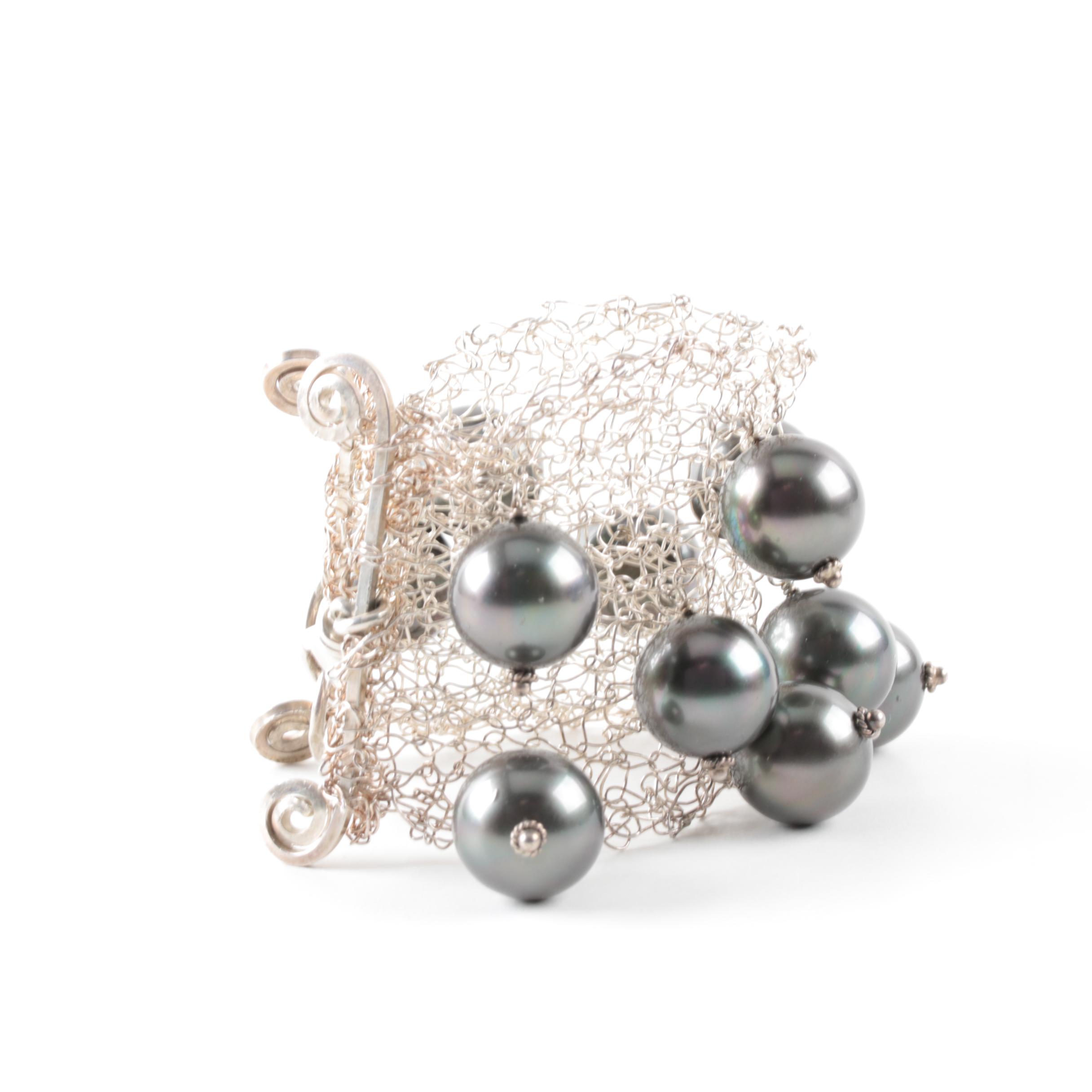 Sterling Silver Imitation Pearl Bracelet