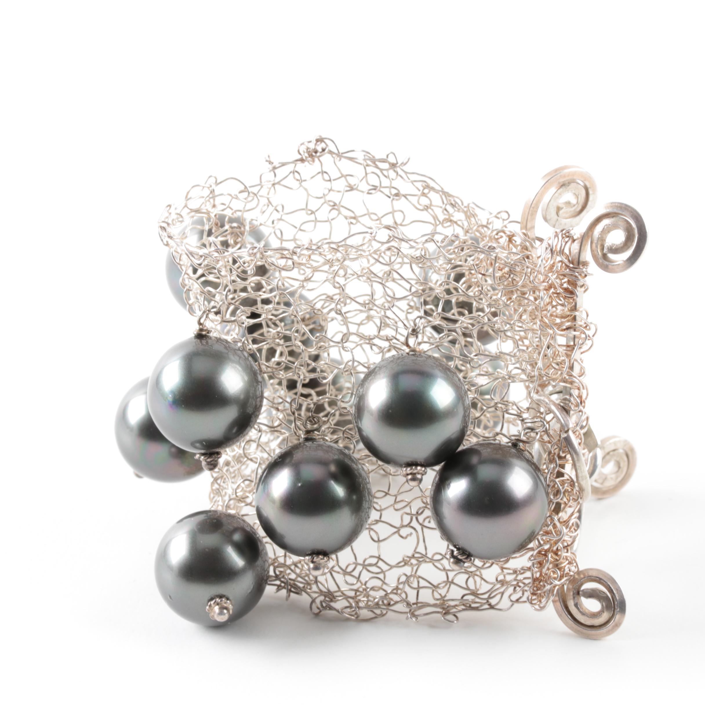 Sterling Silver Imitation Pearl Bracelet