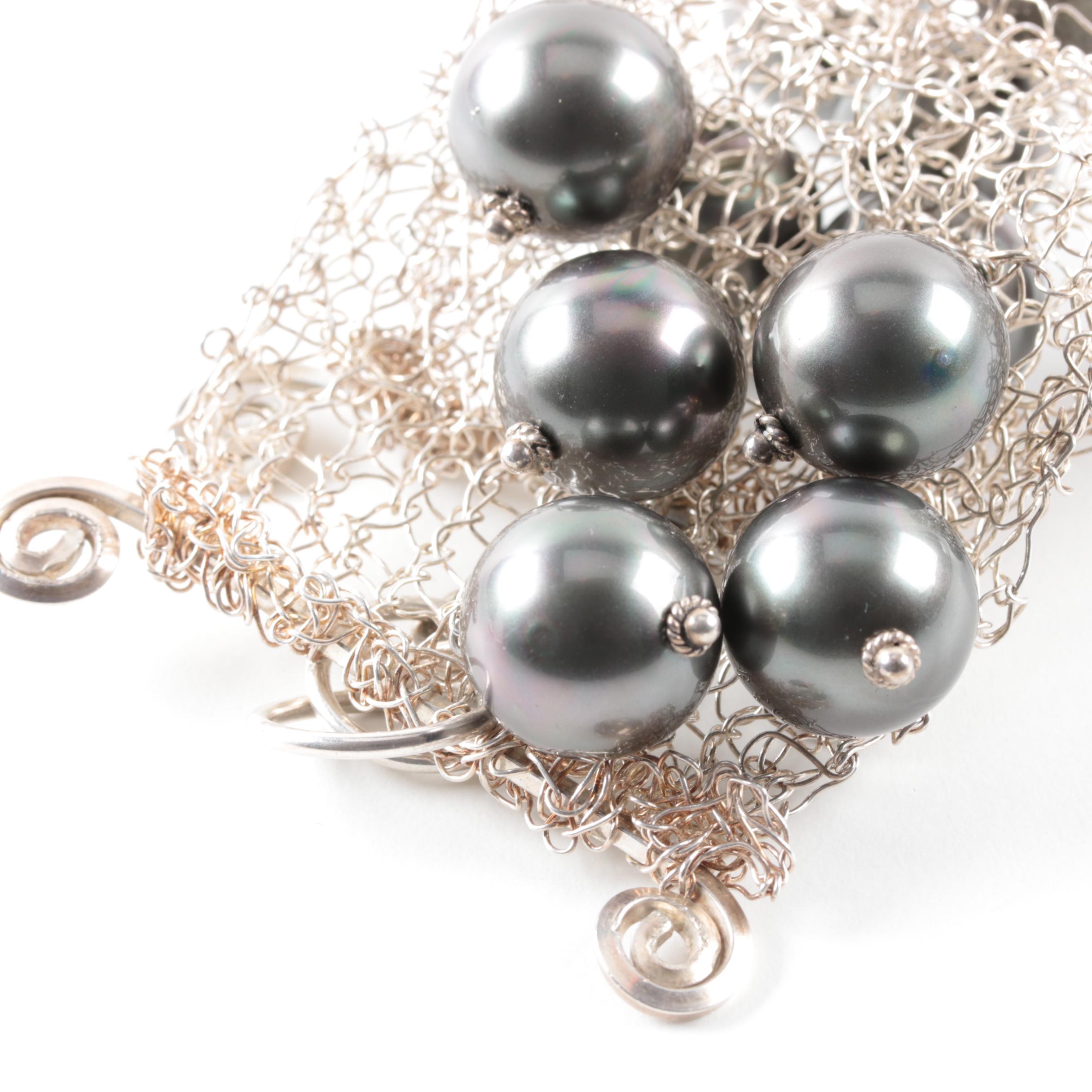 Sterling Silver Imitation Pearl Bracelet