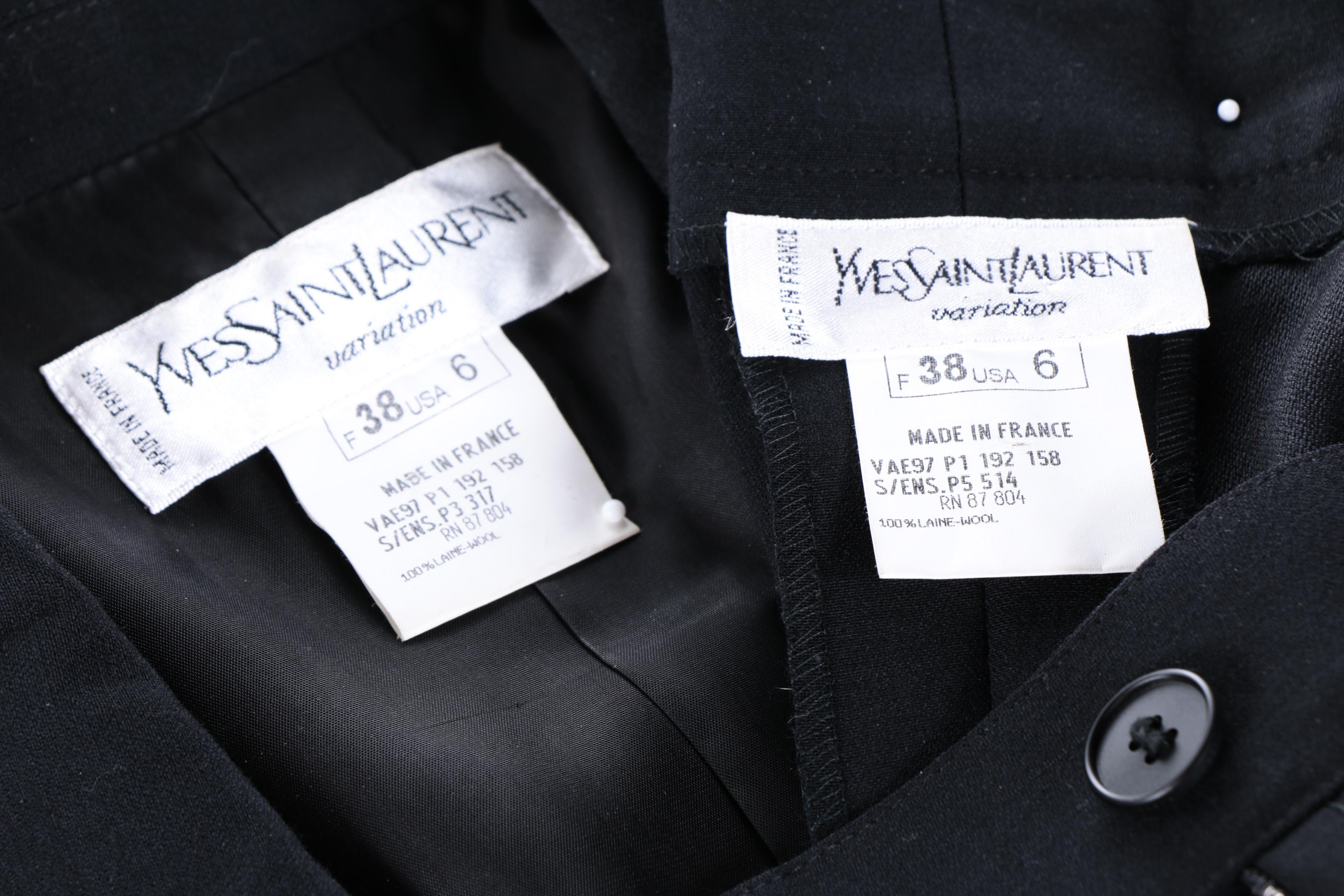 Women's Yves Saint Laurent Variation Black Wool Pantsuit, Made in France