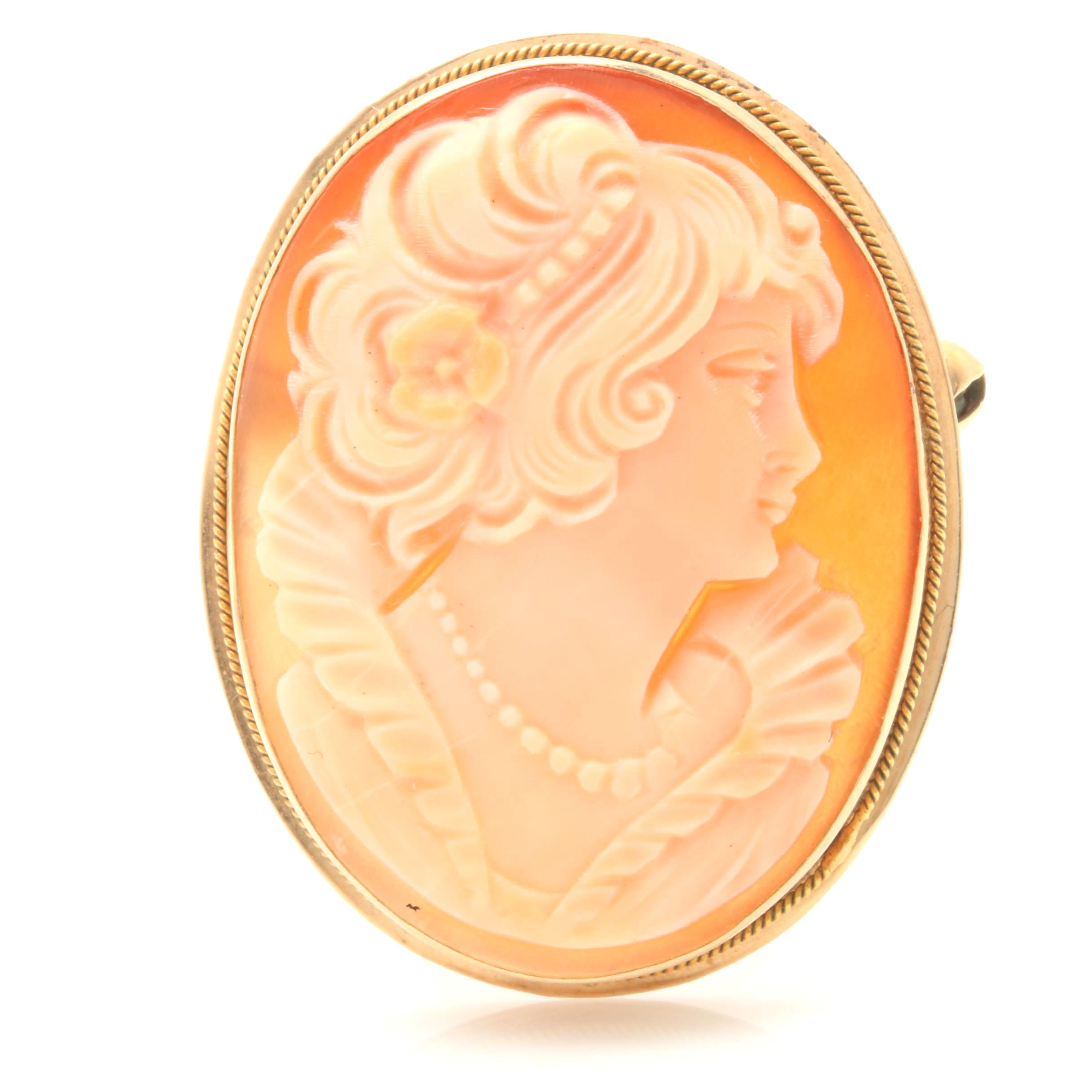 14K Yellow Gold Carve Shell Cameo