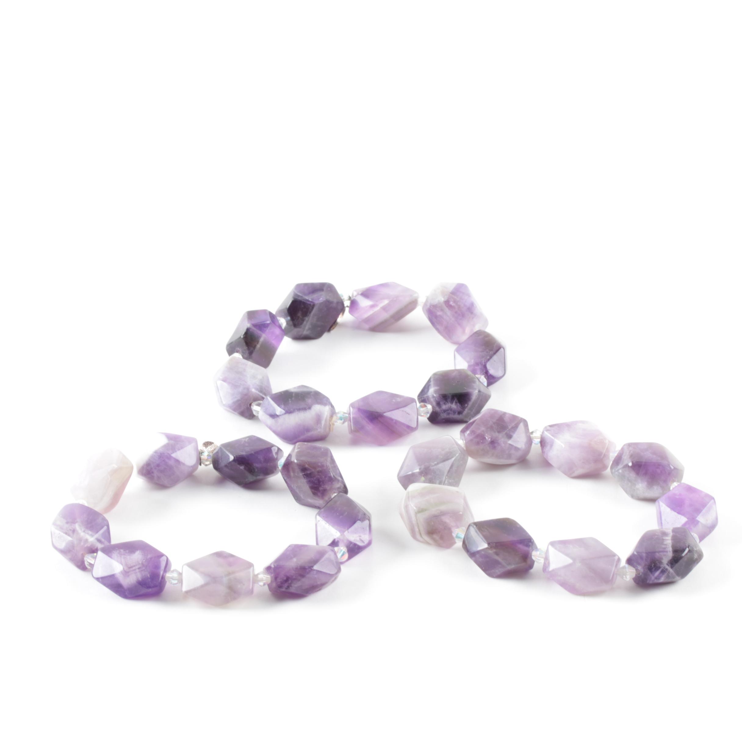 Selection of Amethyst and Glass Bracelets