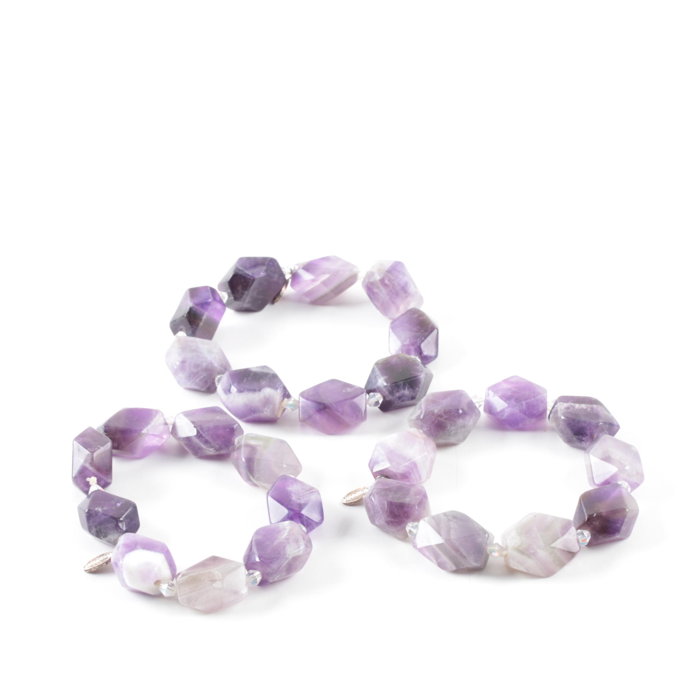 Selection of Amethyst and Glass Bracelets