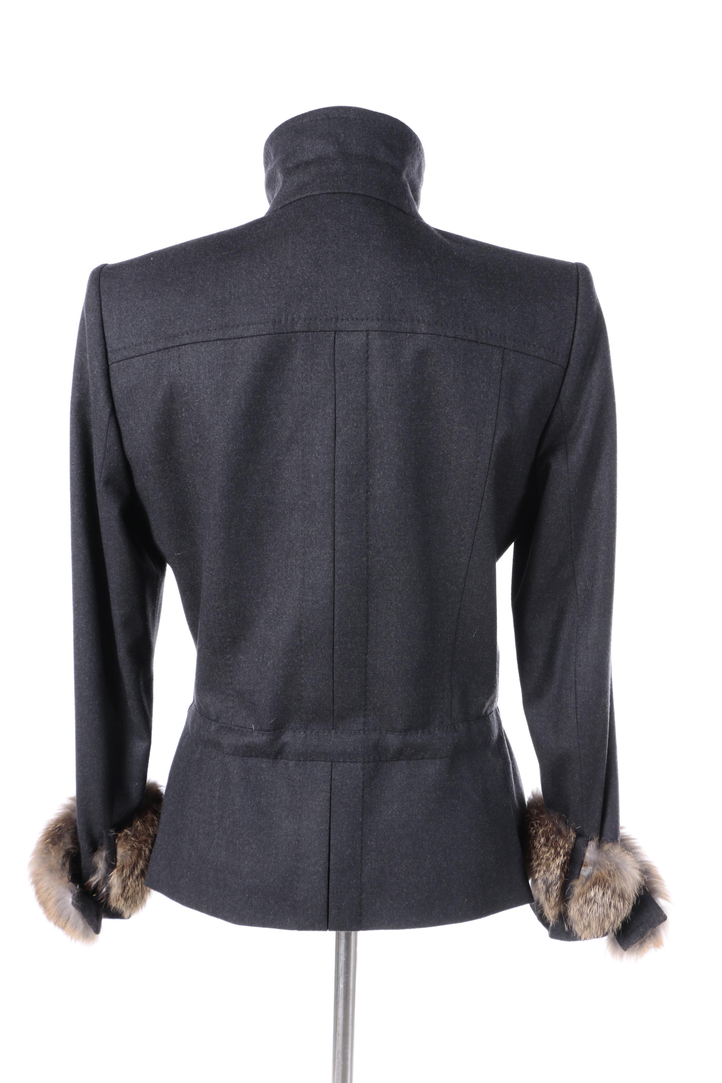 Women's Yves Saint Laurent Wool Blend Jacket with Rabbit Fur Cuffs