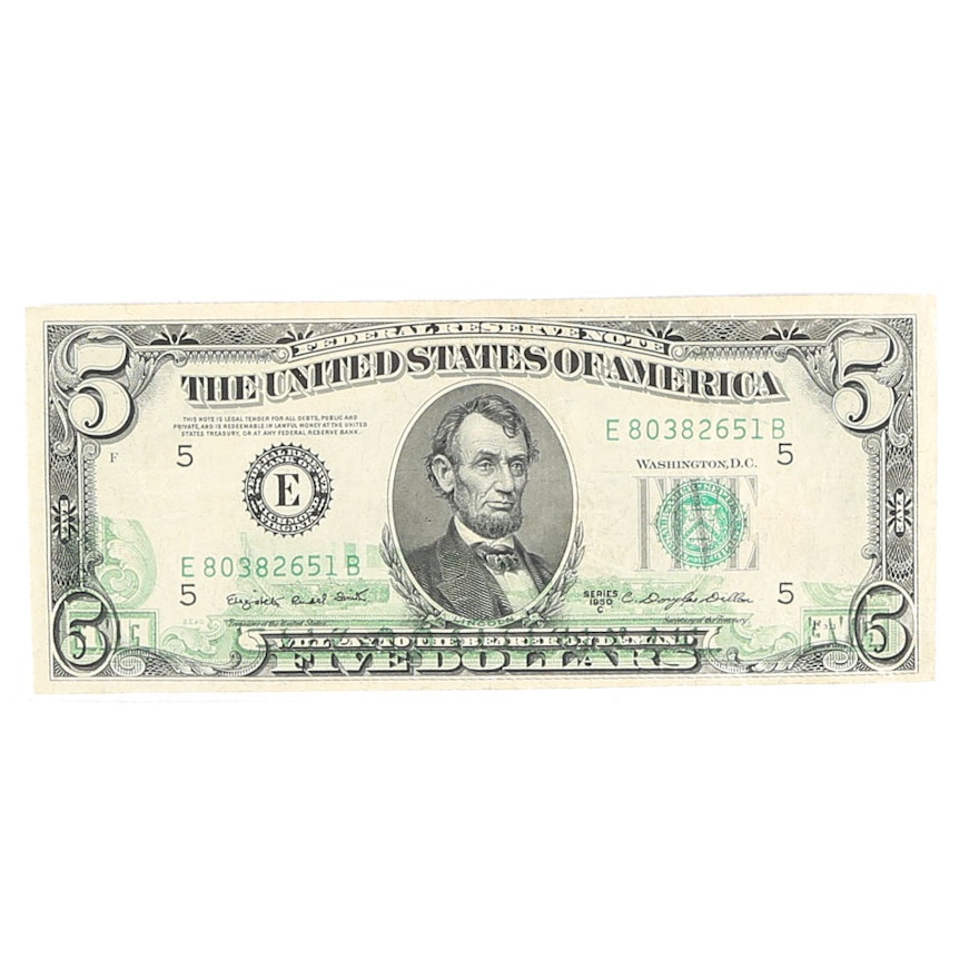 Mint Error 1950 C Green Seal $5 Federal Reserve Note