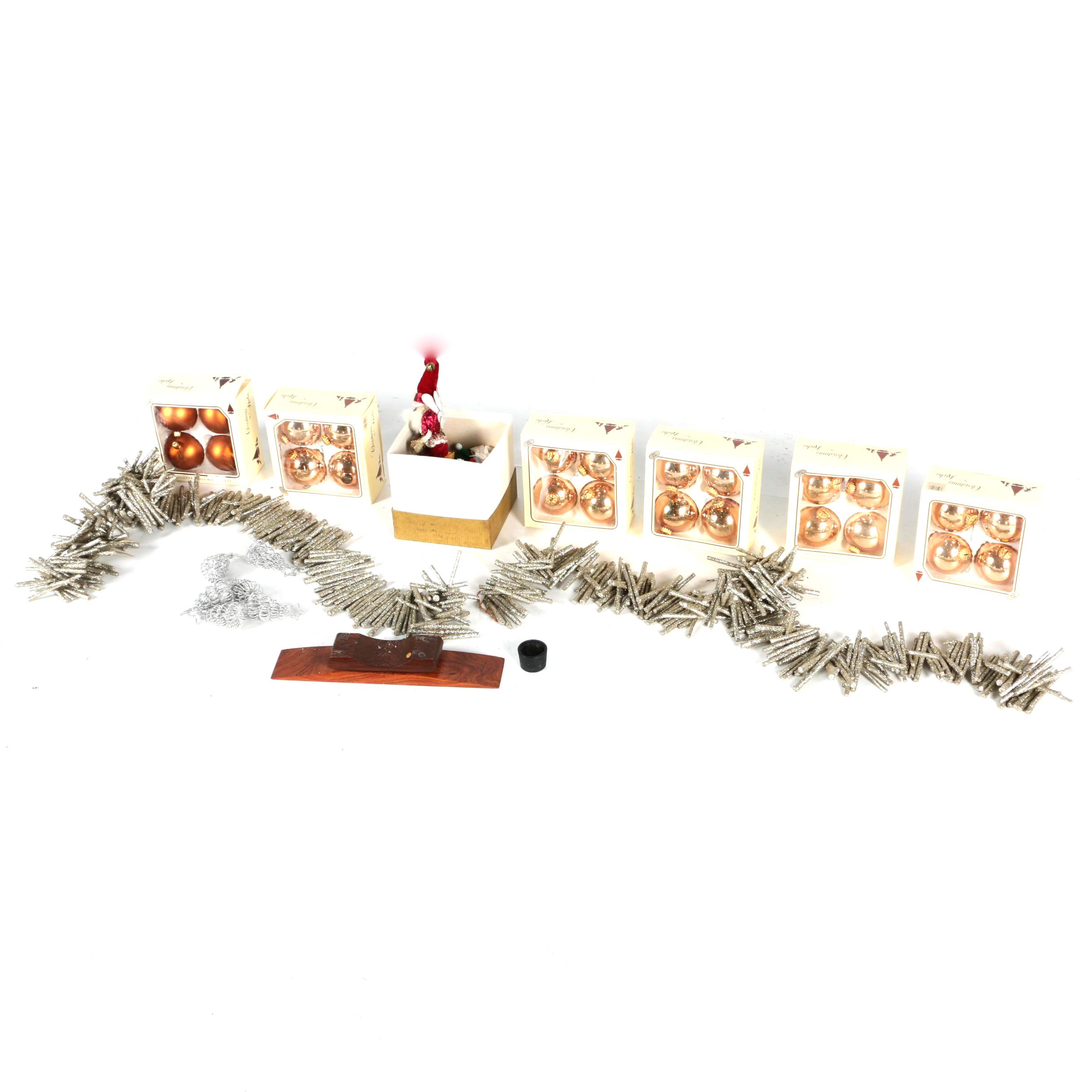 Vintage Kreb Glass Christmas Ornaments and Glitter Garland