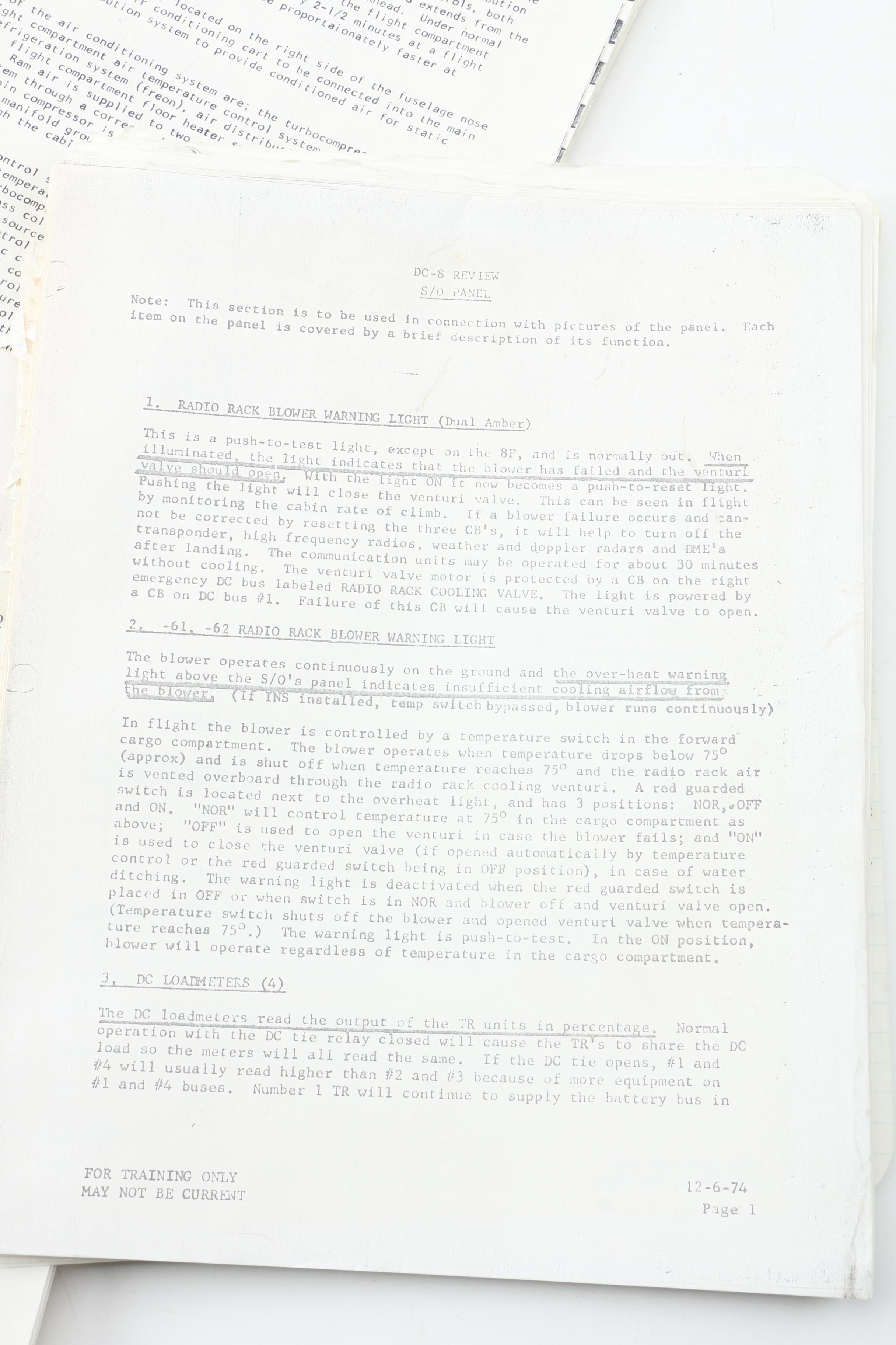 Vintage Aircraft Manuals, Including Douglas DC-3 Training Manual