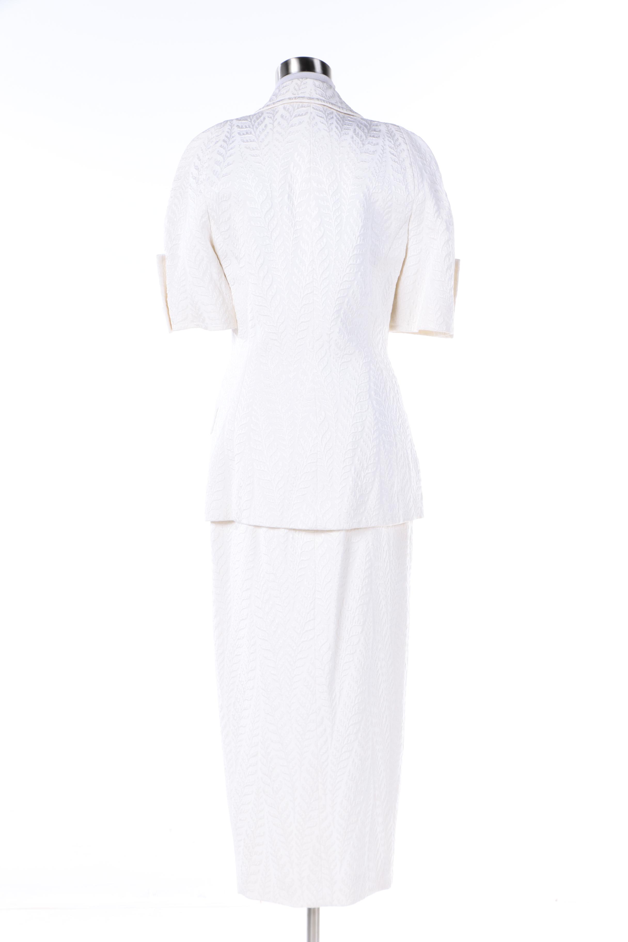 Badgley Mischka White Brocade Skirt Suit