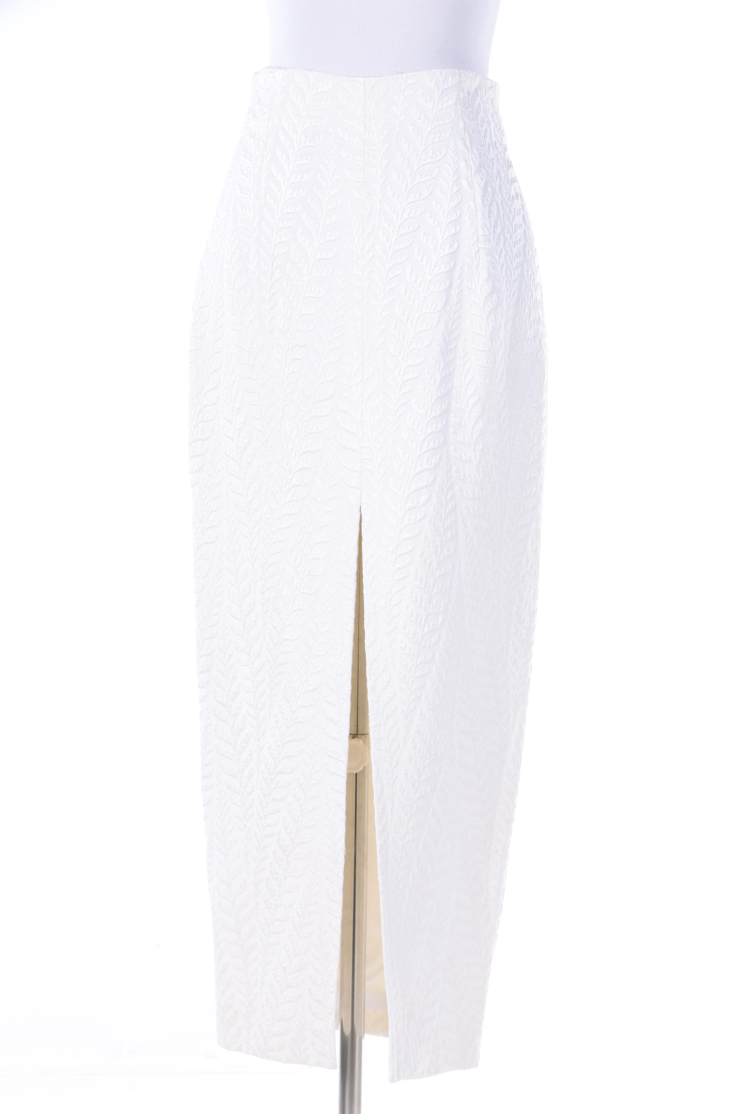 Badgley Mischka White Brocade Skirt Suit