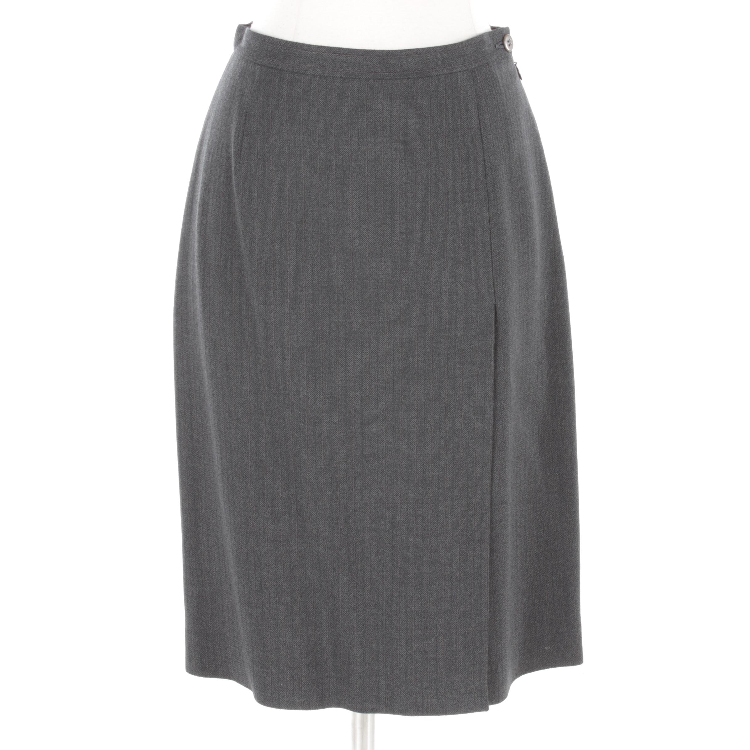 1990s Giorgio Armani Wool Blend Faux Wrap Skirt