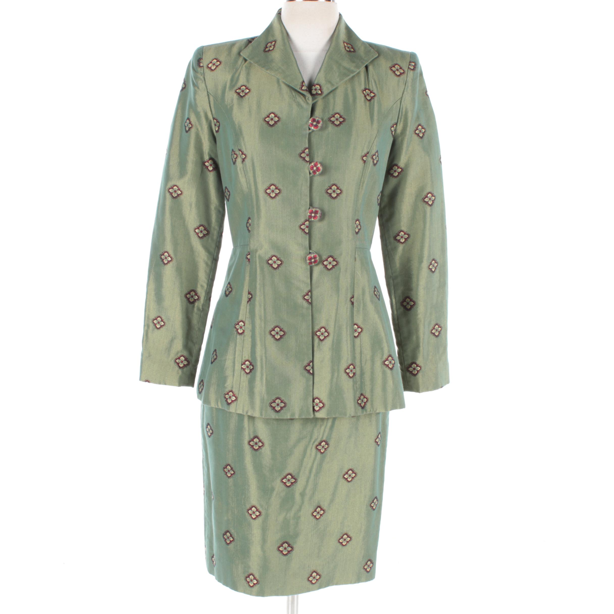 Pam McMahon Green Floral Skirt Suit