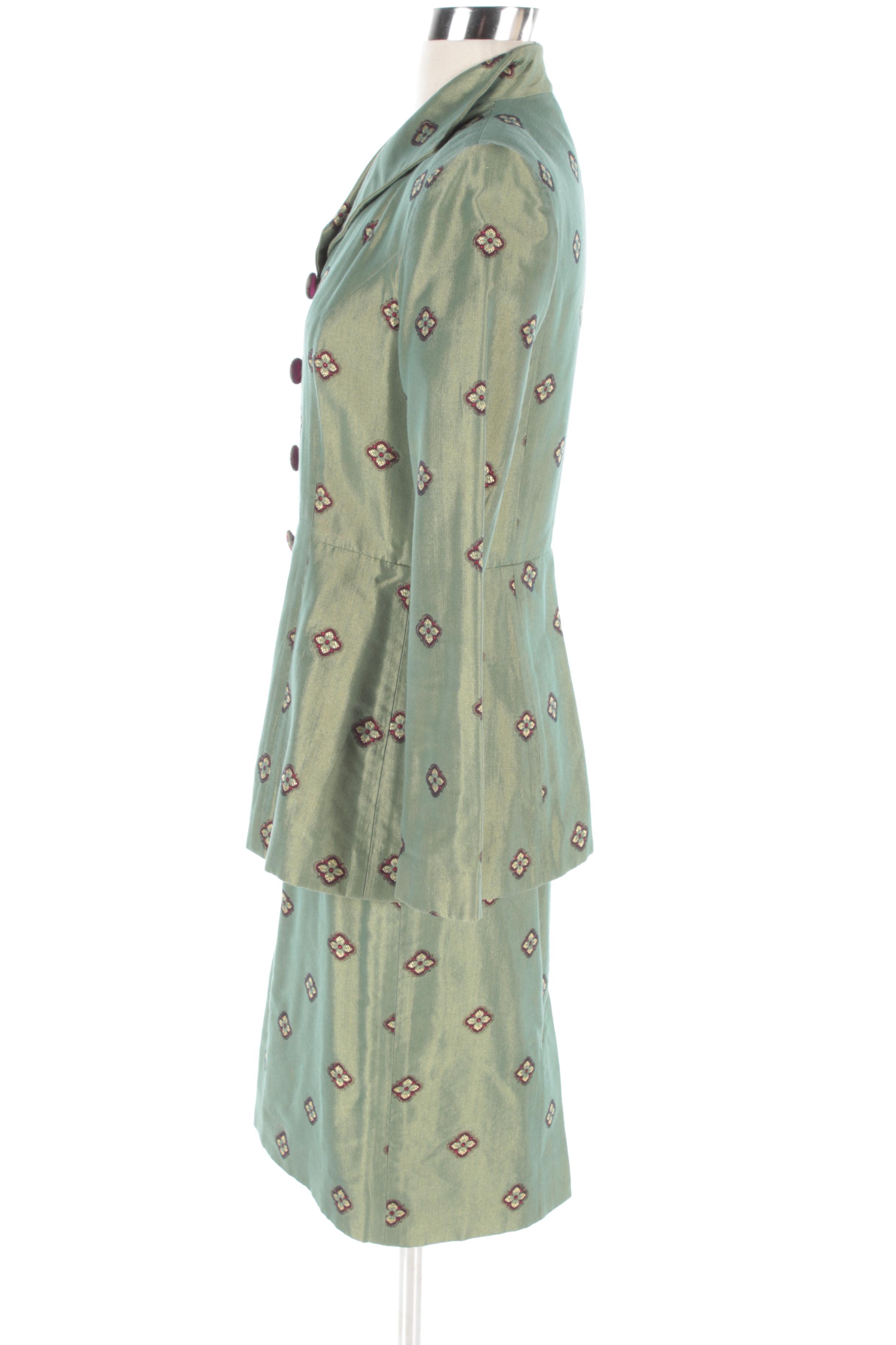 Pam McMahon Green Floral Skirt Suit