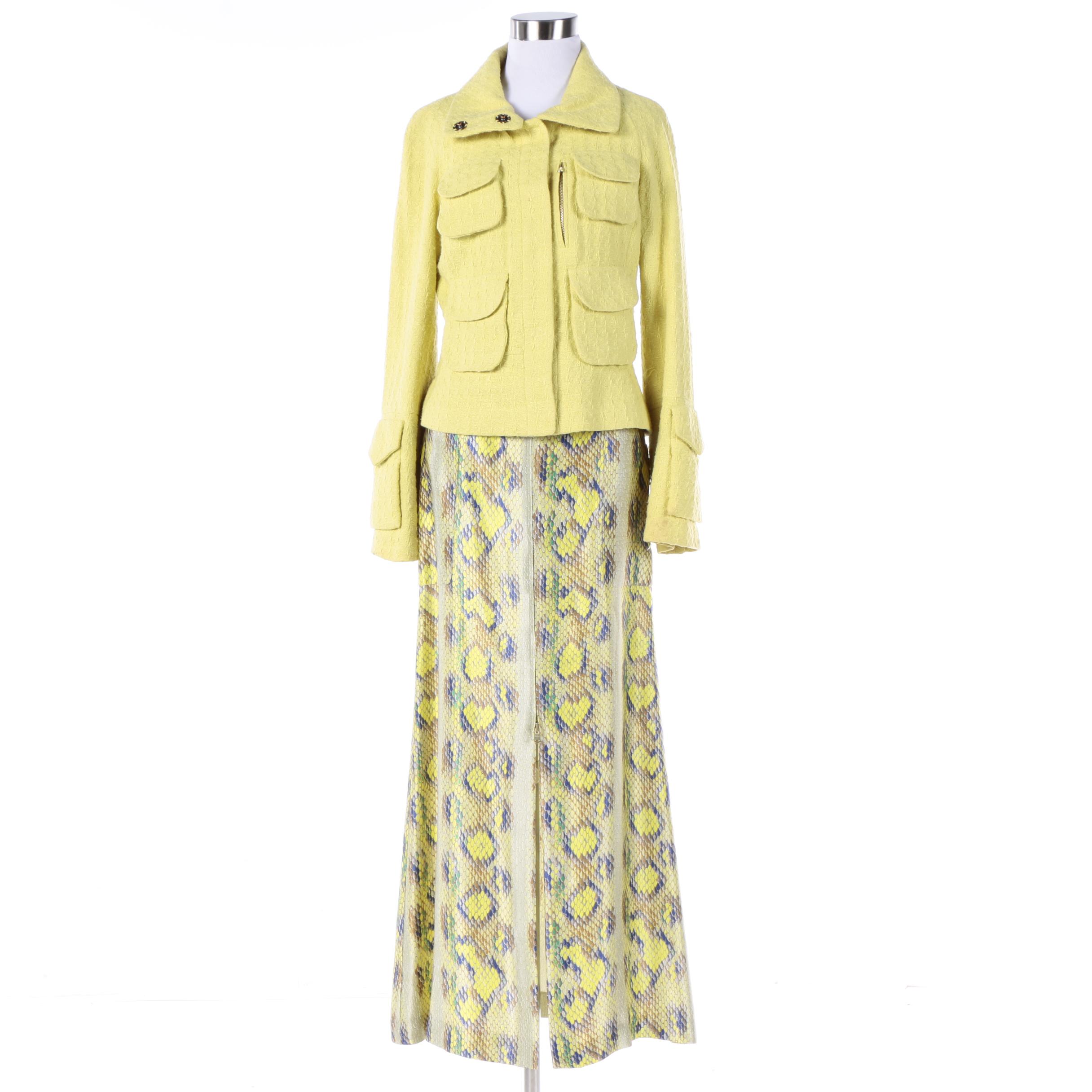 Tuleh Tweed Jacket and Snakeskin Print Maxi Skirt