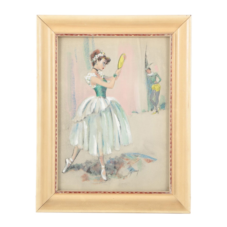 Cydney Grossman Mid Century Gouache Painting of Ballerina