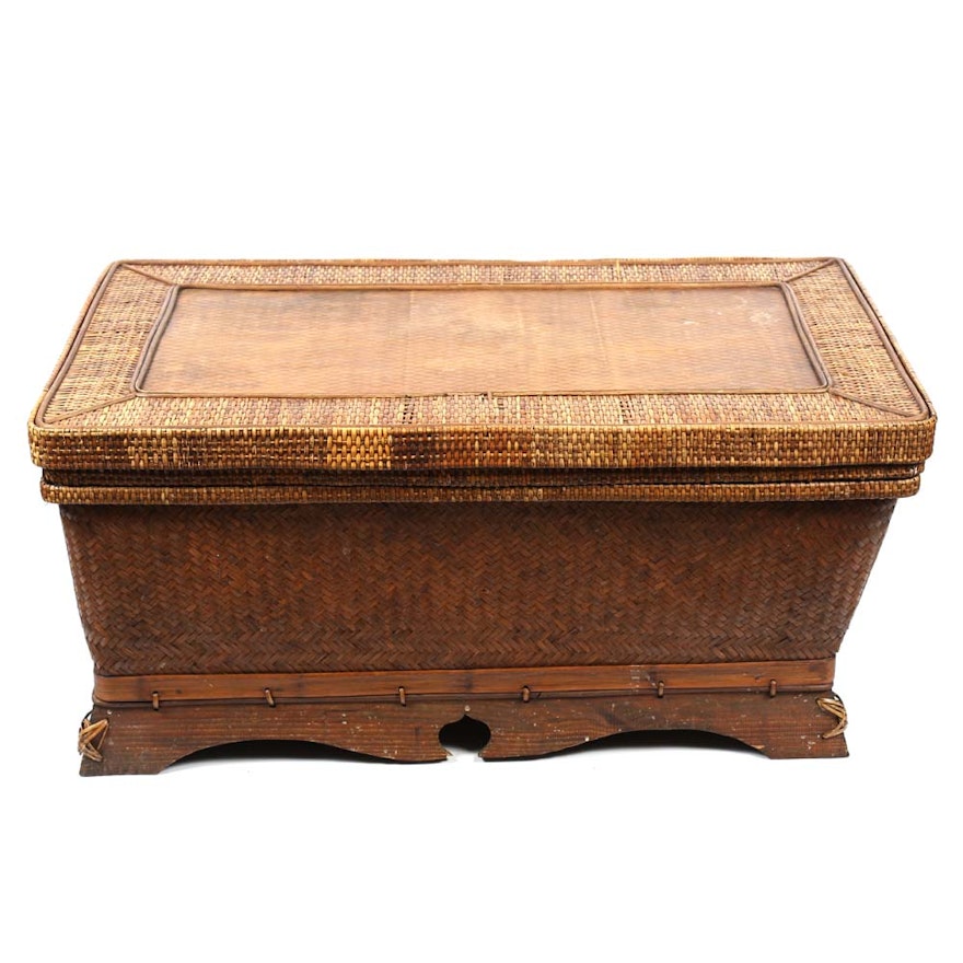 Large Rattan Covered Chest