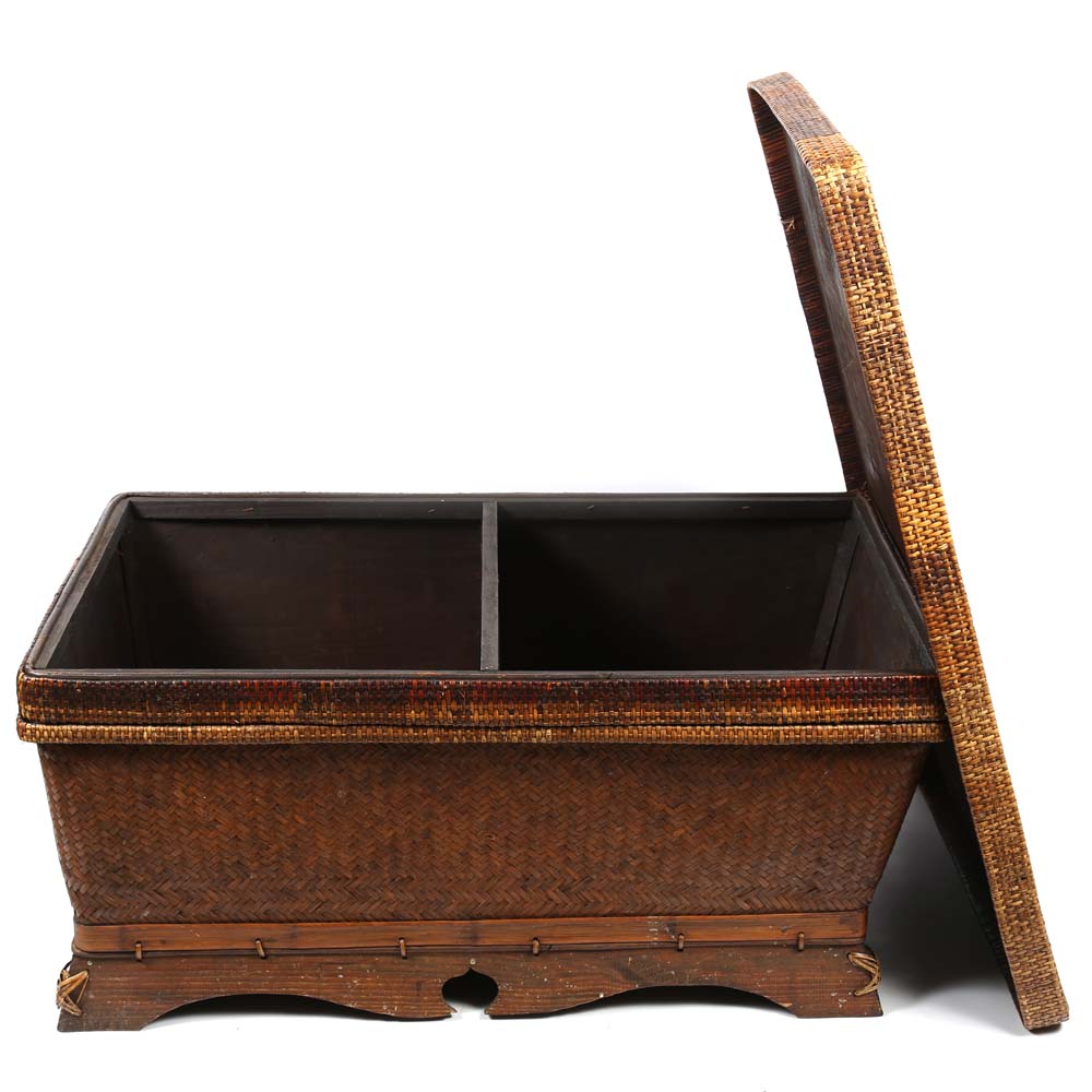 Large Rattan Covered Chest