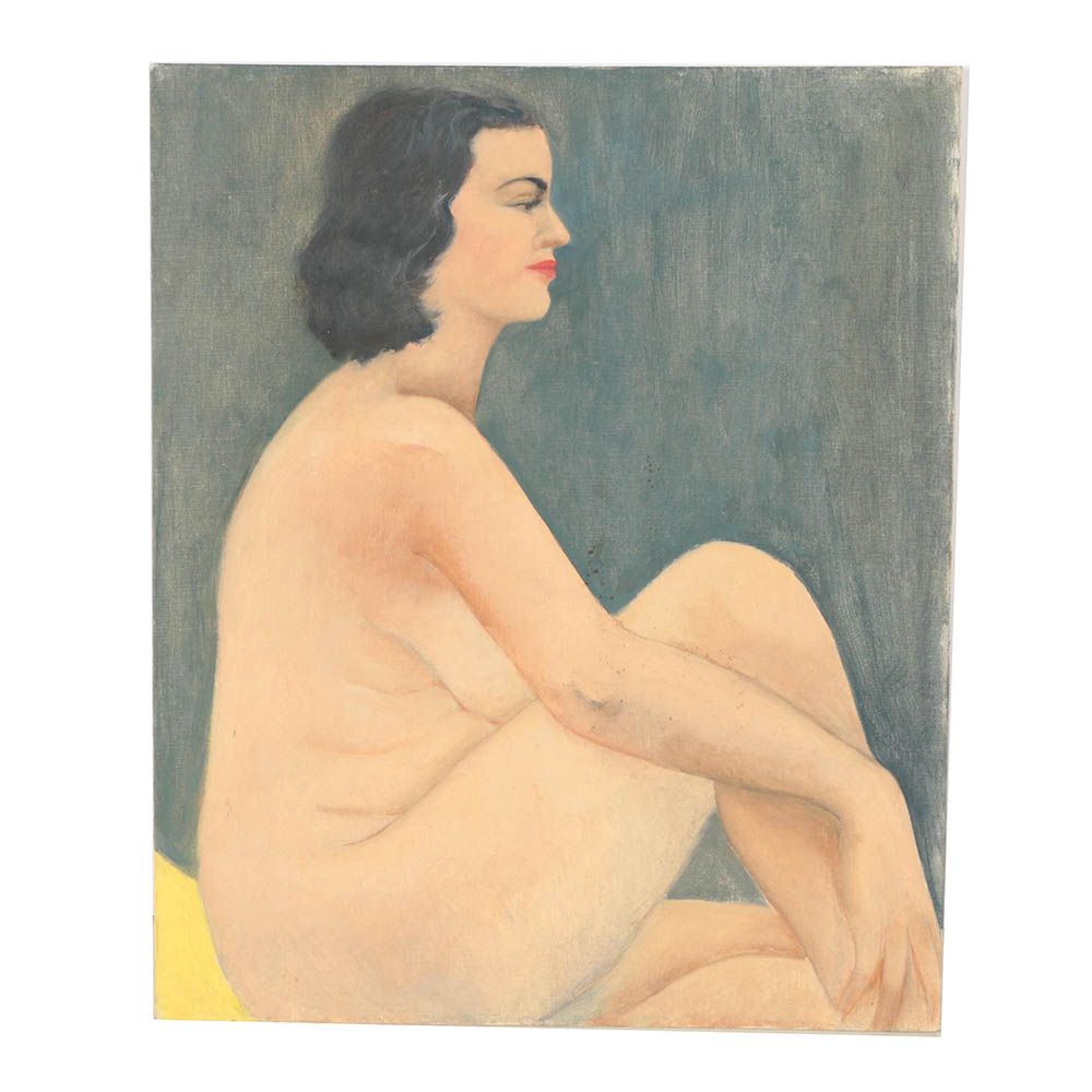 Oil Painting of a Sitting Figural Nude
