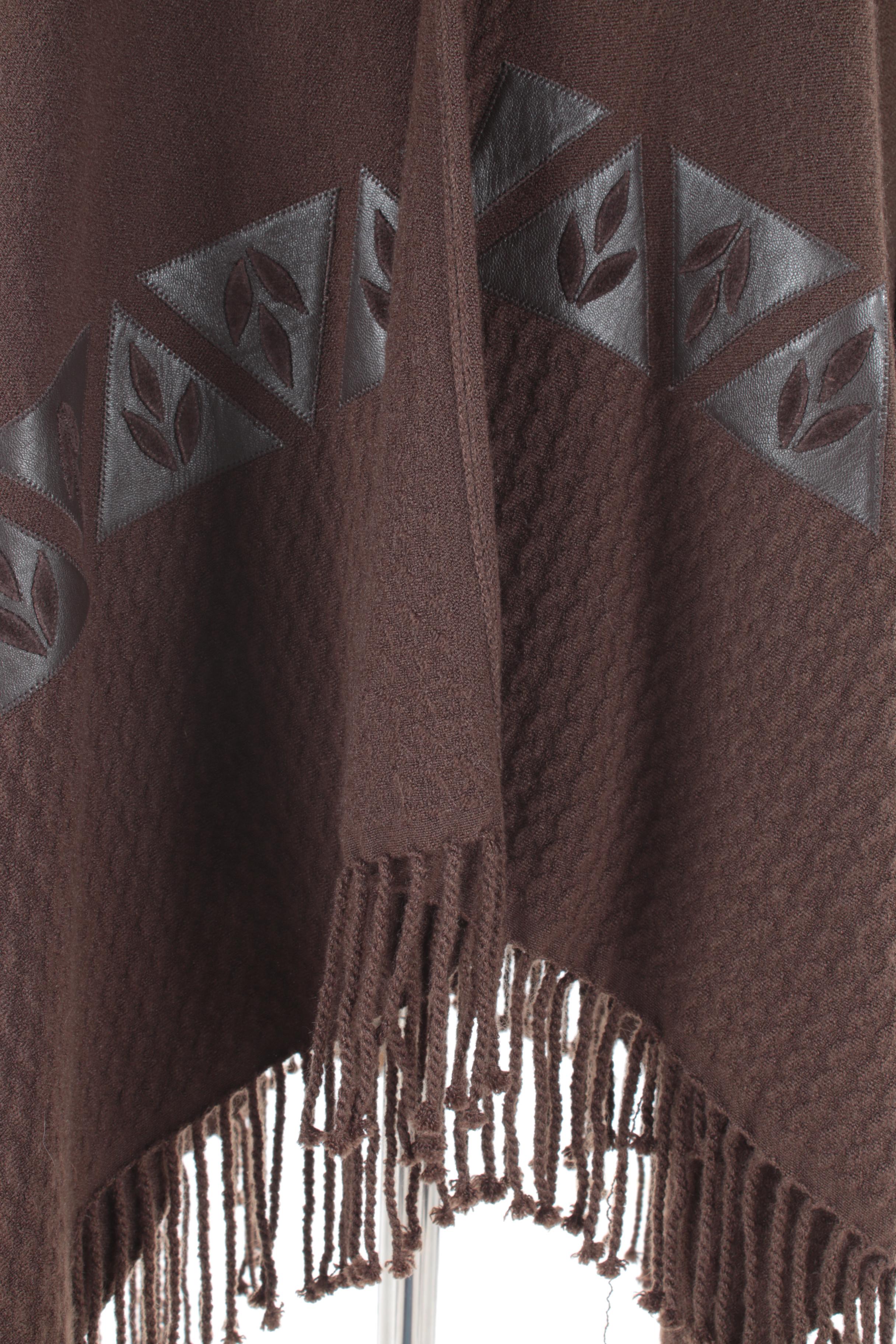 Women's Del Tipico Brown Wool and Leather Poncho