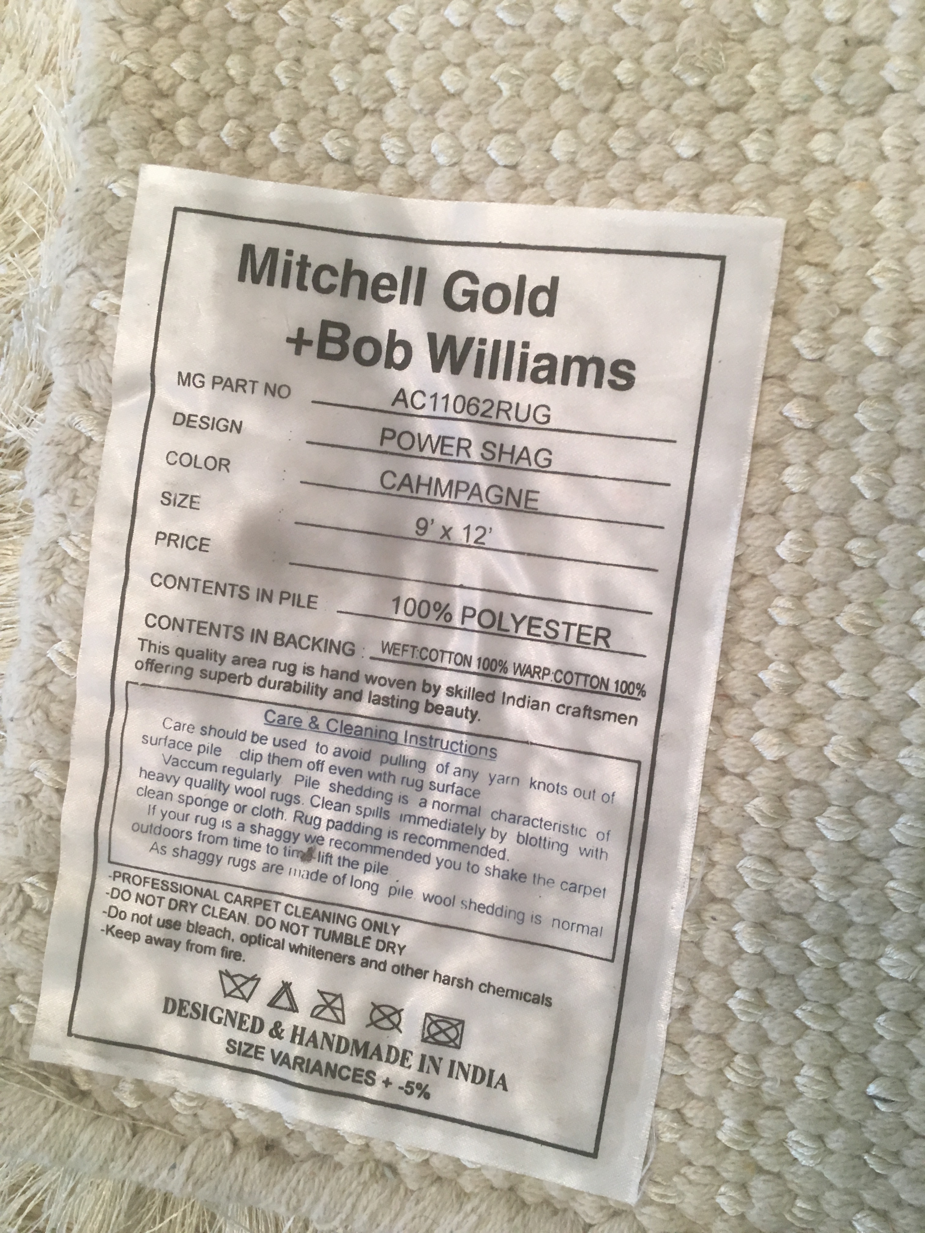 Hand Woven Mitchell Gold + Bob Williams "Power Shag" Area Rug