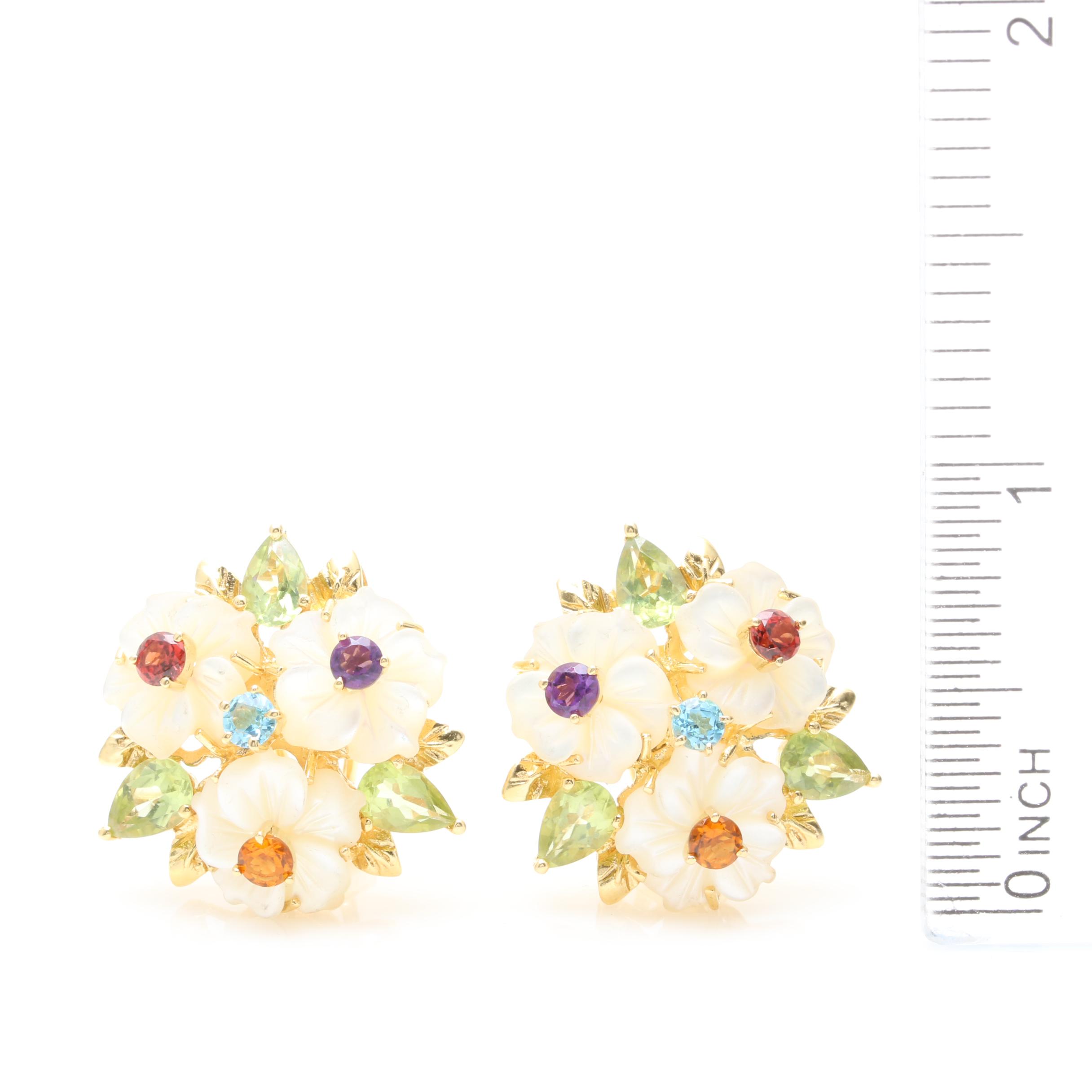 18K Yellow Gold Gemstone Floral Earrings