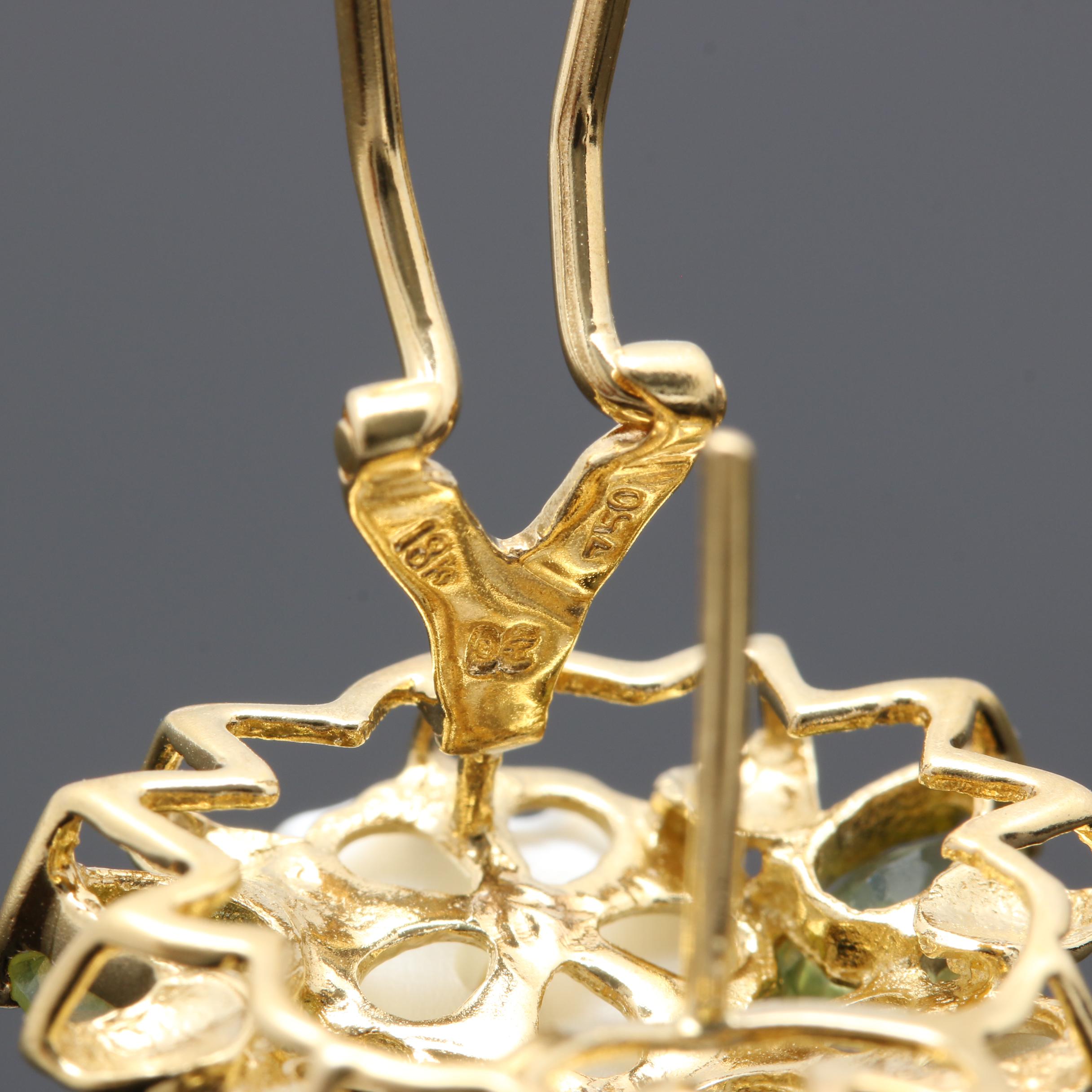 18K Yellow Gold Gemstone Floral Earrings