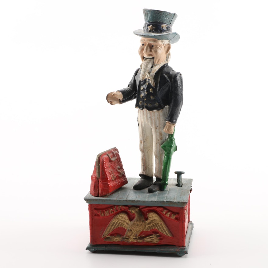 Vintage Uncle Sam Cast Iron Mechanical Coin Bank