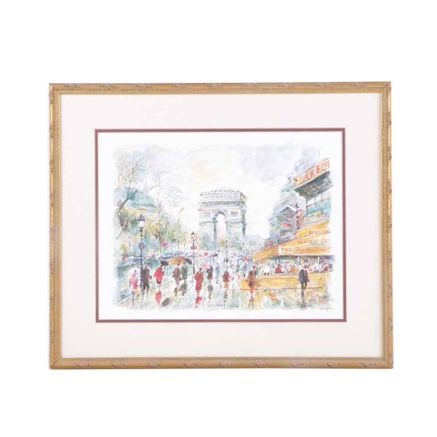 Signed and Framed Offset Lithograph of l'Arc de Triomphe