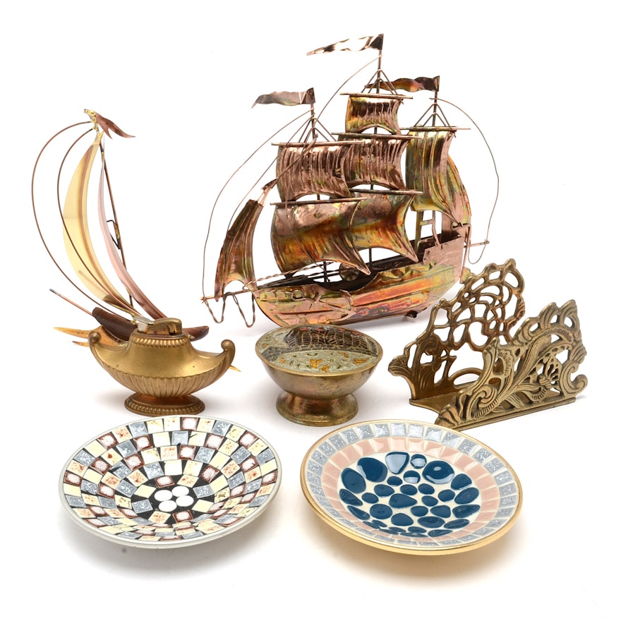 Collection of Metal Decoratives and Mosaic Trinket Dishes