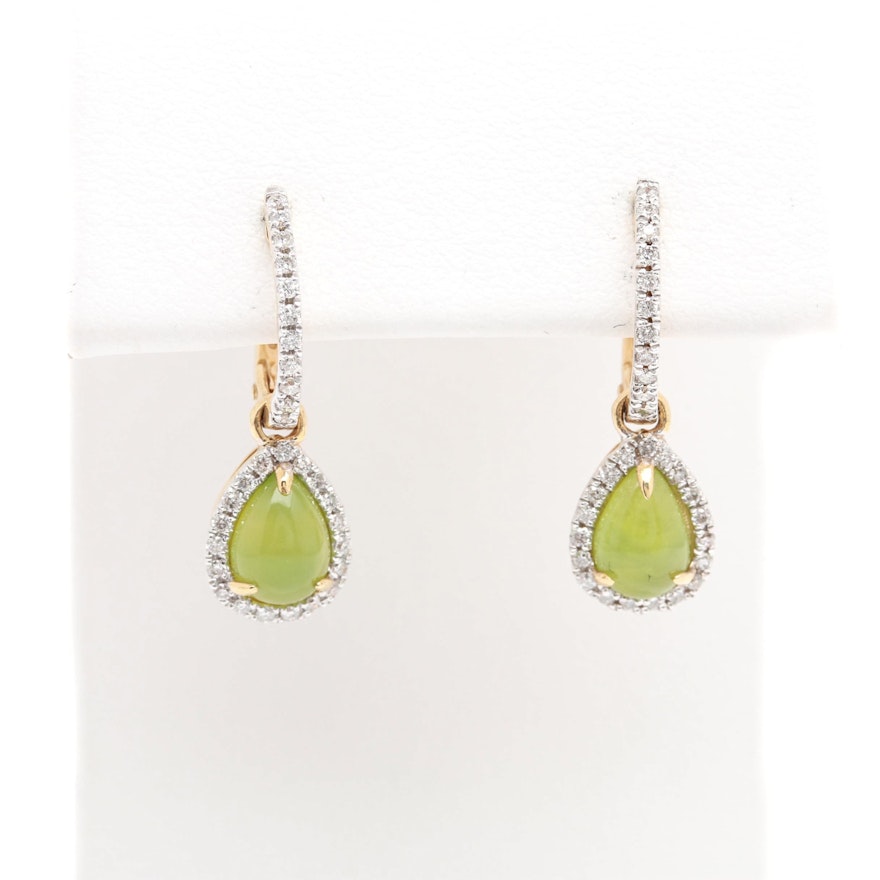 18K Yellow Gold Green Opal and Diamond Earrings