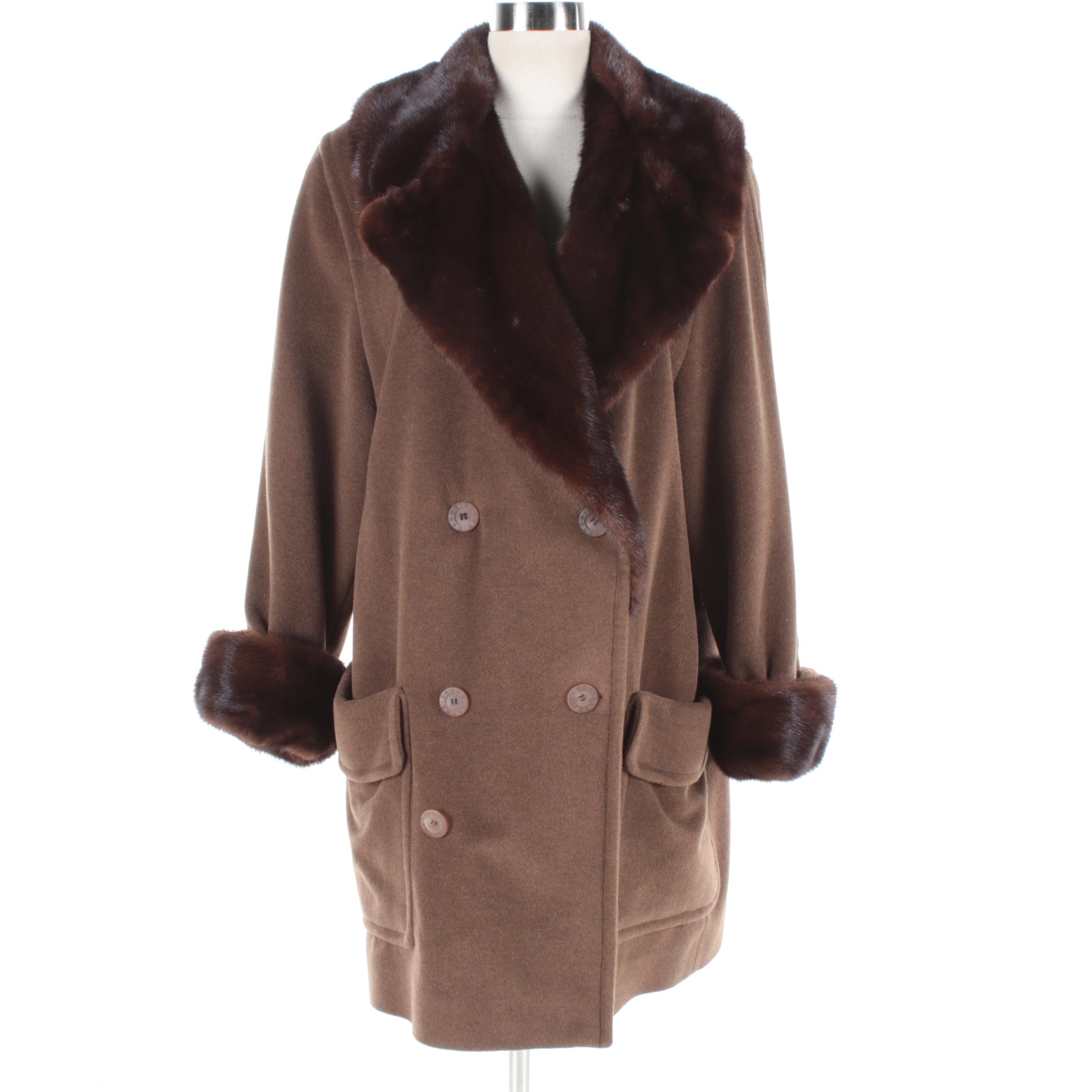 Bisang Couture Wool Coat with Mink Fur Trim