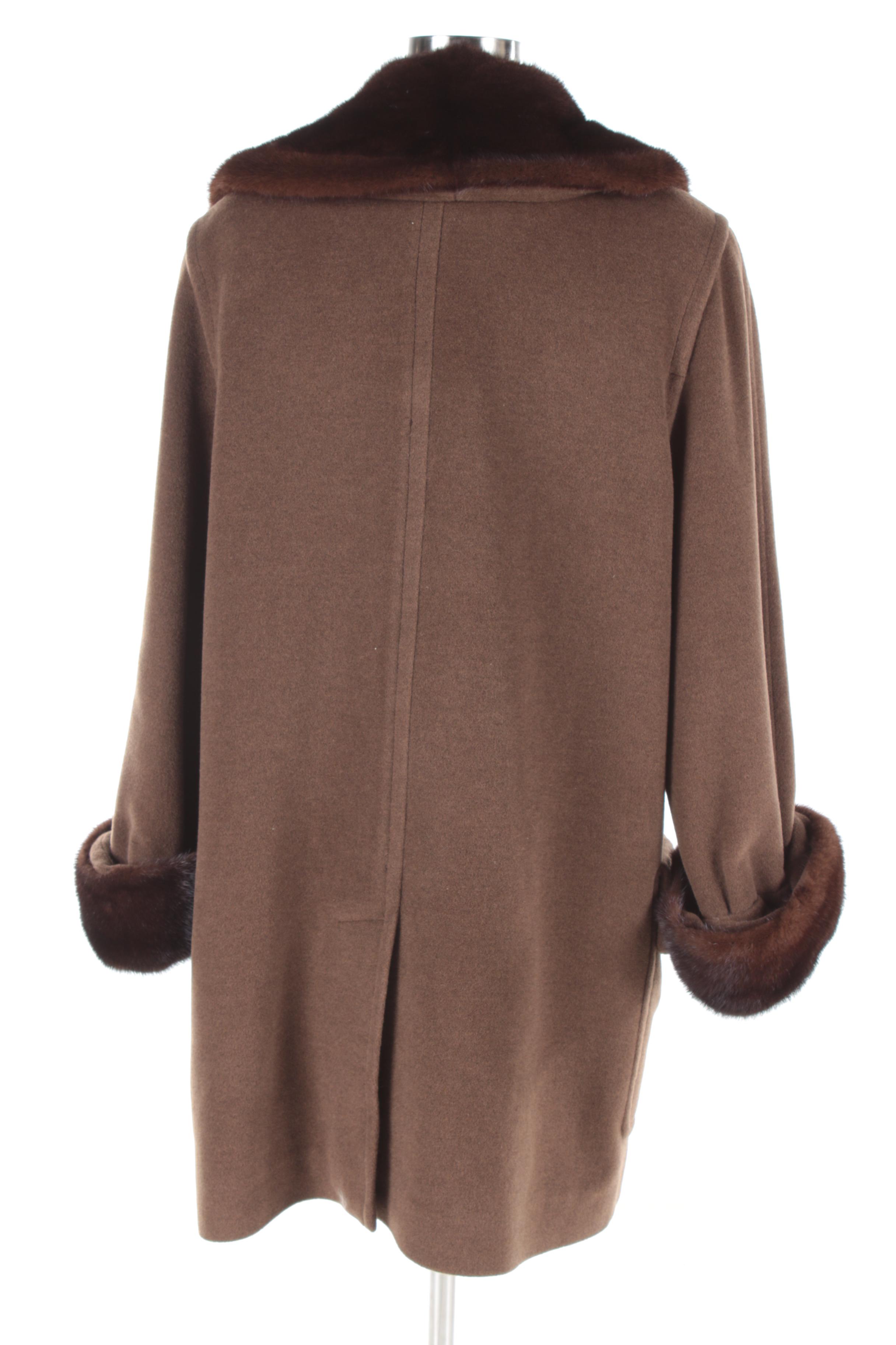 Bisang Couture Wool Coat with Mink Fur Trim