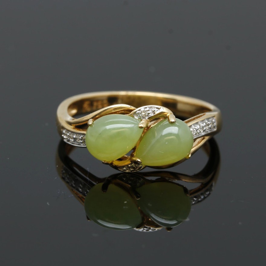 18K Yellow Gold Green Opal and Diamond Ring