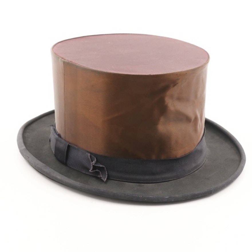 Vintage R.F.N. Co. "Formally Yours" Collapsible Top Hat Trimmed in Grosgrain