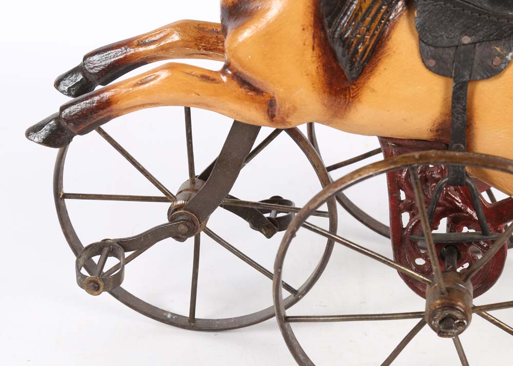 Reproduction Hand-Carved Wooden Horse Tricycle