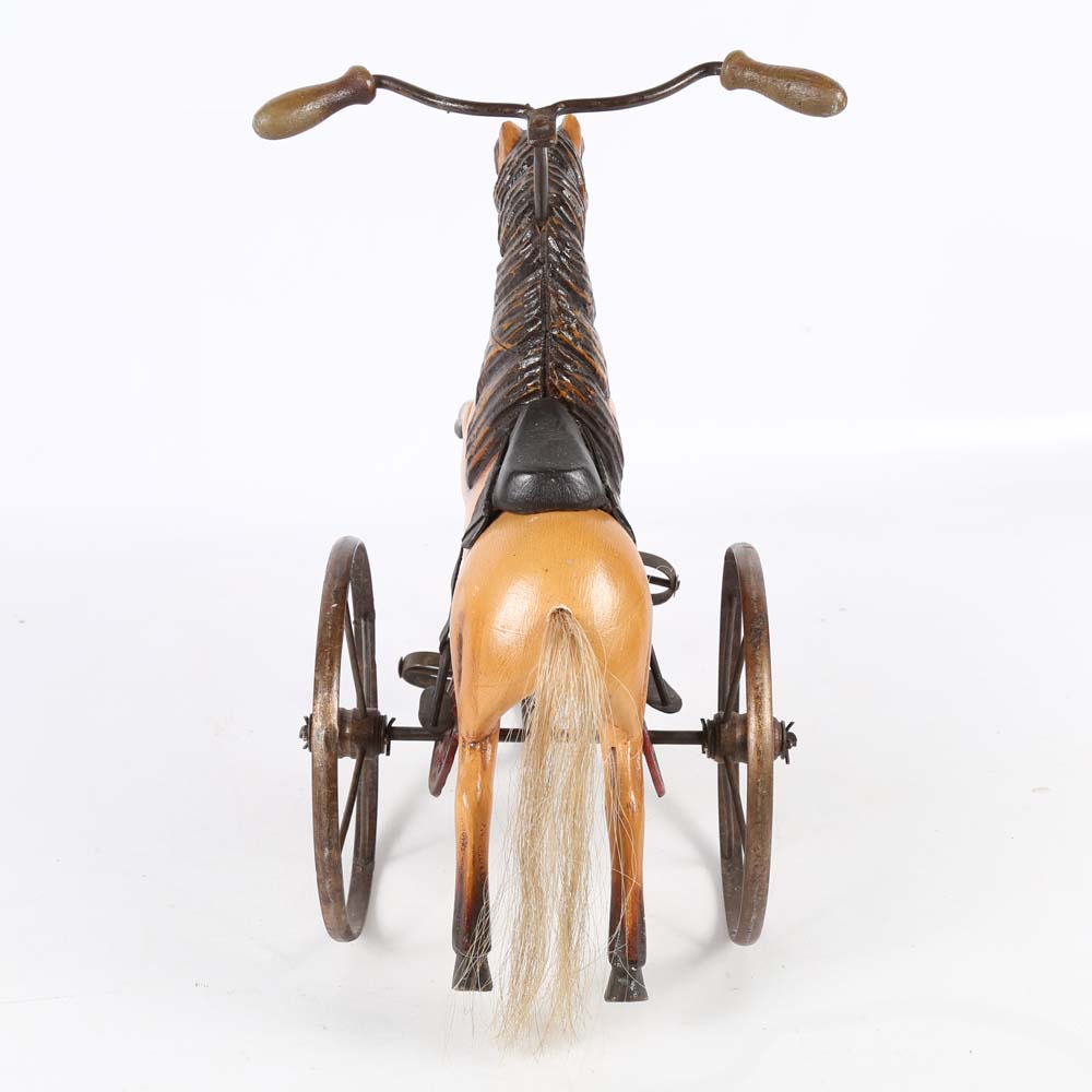 Reproduction Hand-Carved Wooden Horse Tricycle