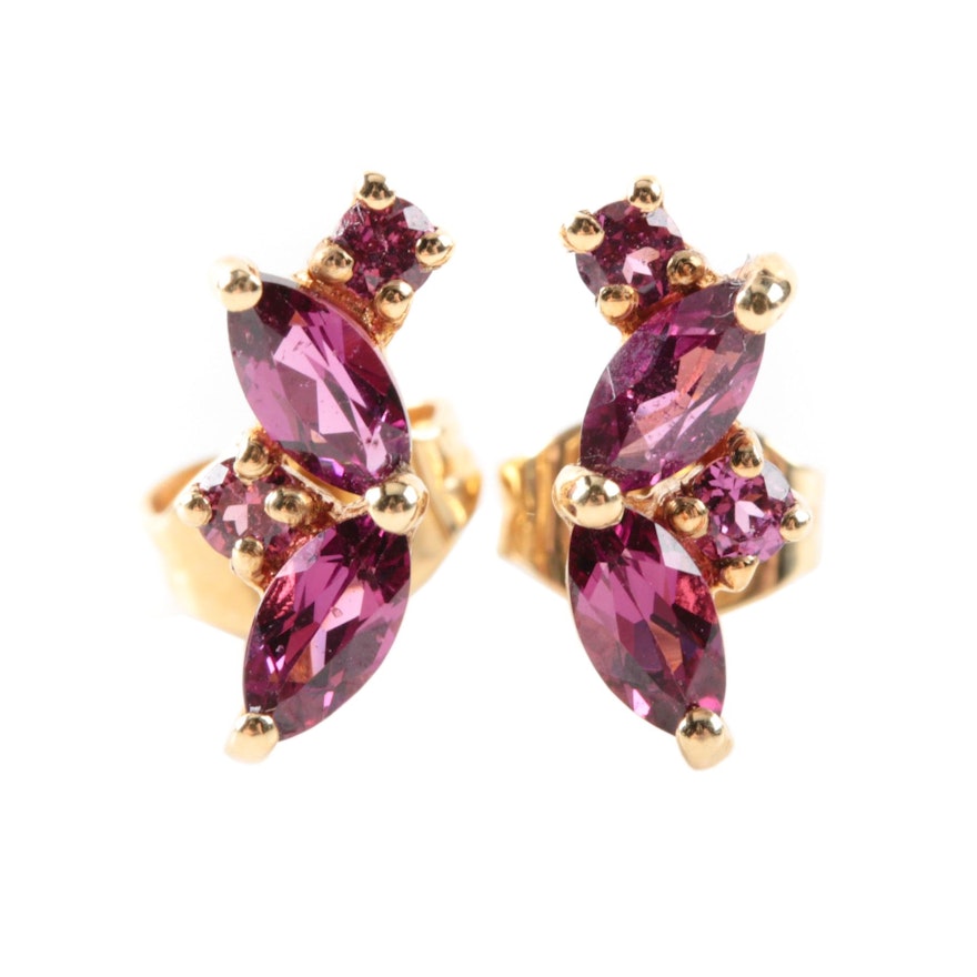 18K Yellow Gold Rhodolite Garnet Earrings