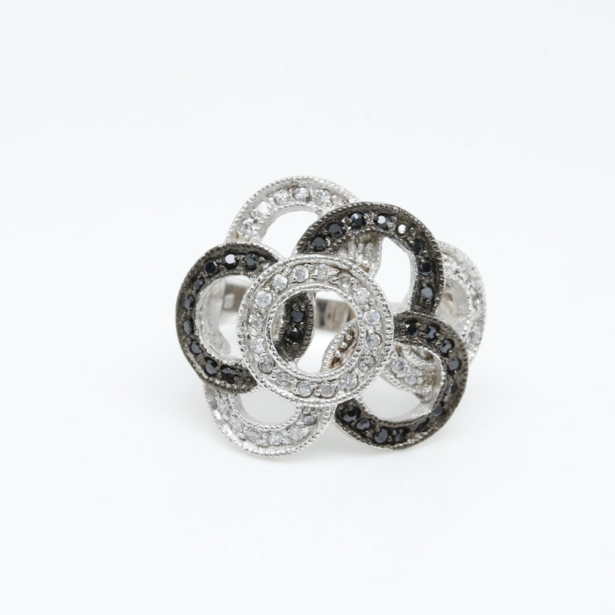 Sterling Silver White and Black Cubic Zirconia Ring