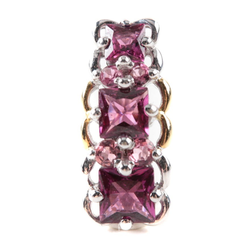 18K White Gold Rhodolite Garnet Pendant with Yellow Gold Accents