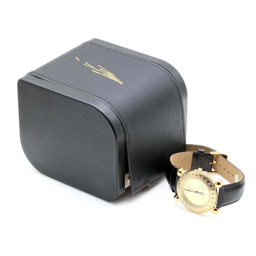 Erté Gold Plated Stainless Steel Wristwatch With Leather Band