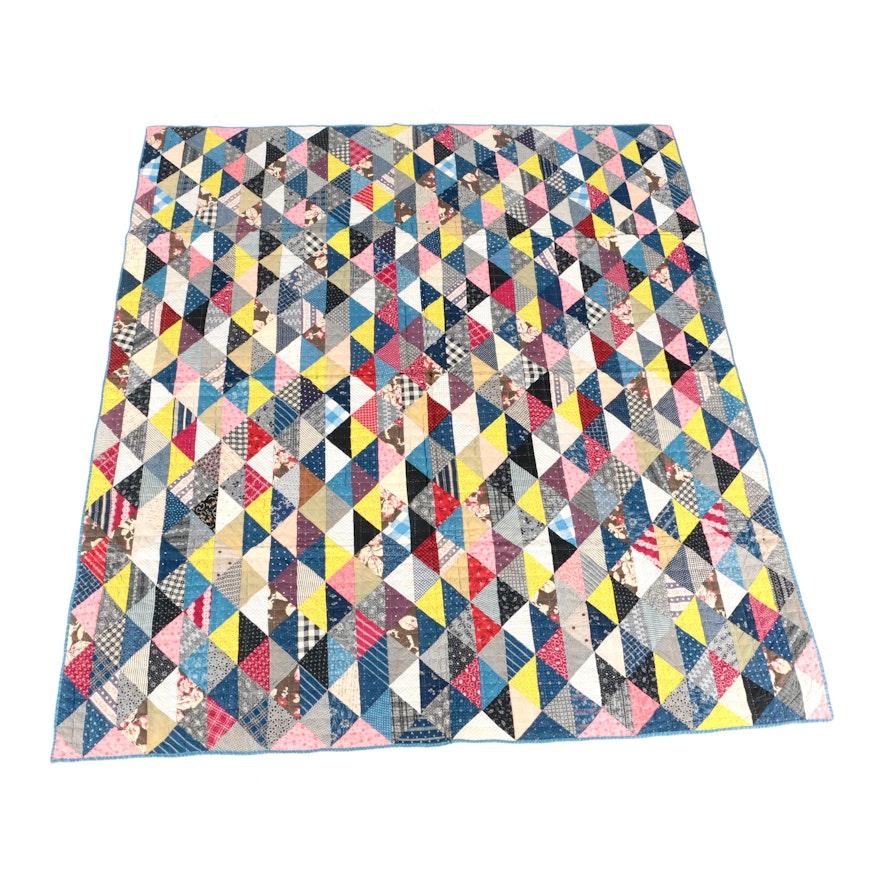 Vintage Handcrafted "Thousand Triangles" Pattern Quilt