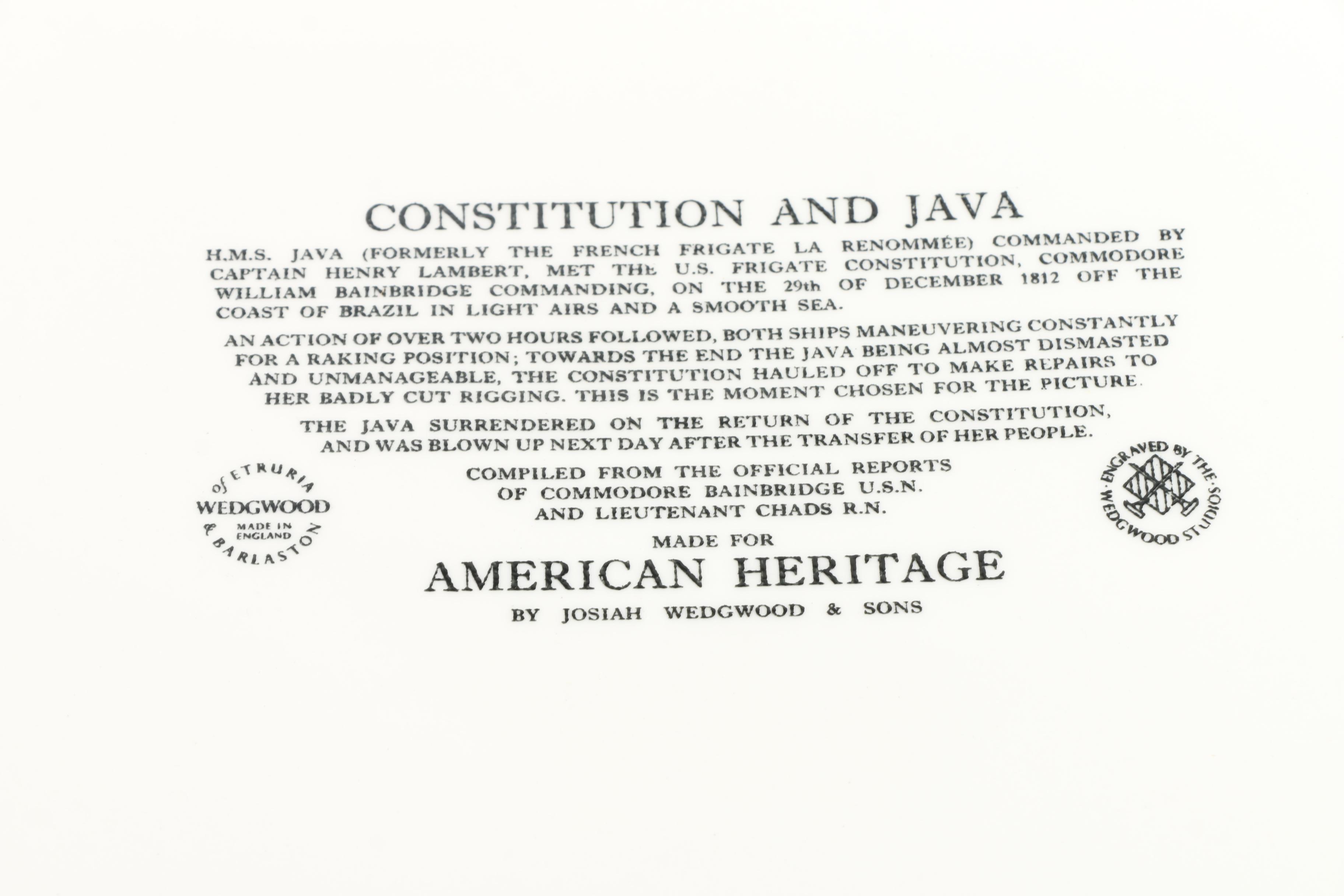Wedgwood "Constitution and Java" Transferware Platter