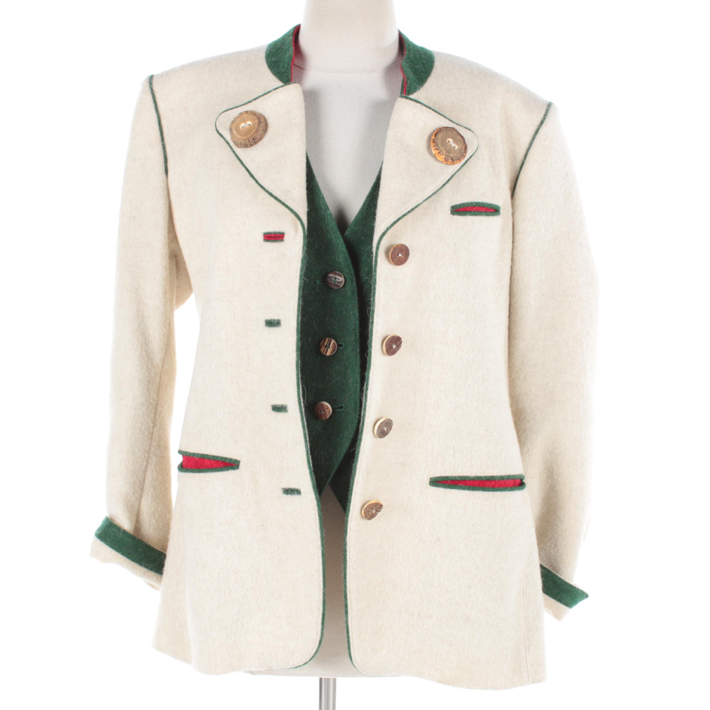 Women's Admont Wool Jacket and Vest with Horn Buttons, Made in Bavaria
