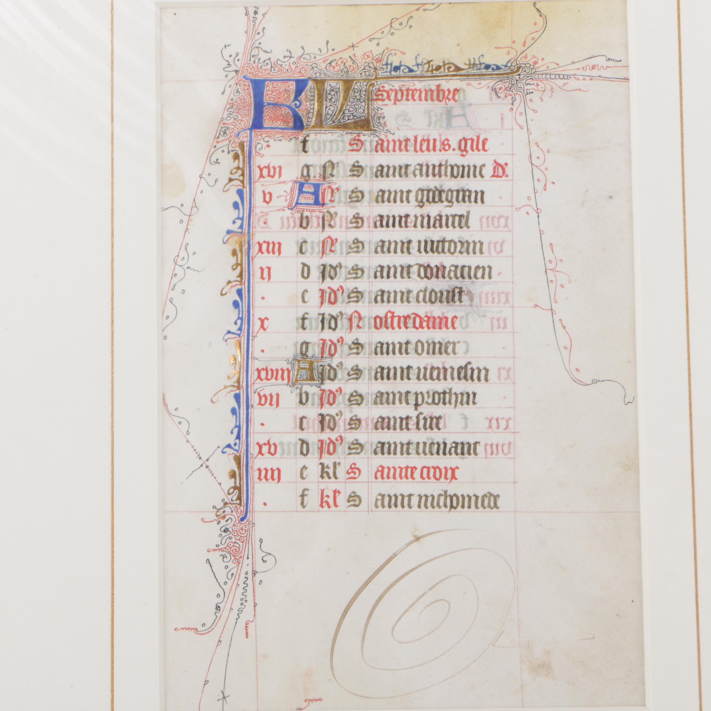 Circa 15th Century Calendar Pages from Illuminated Manuscripts