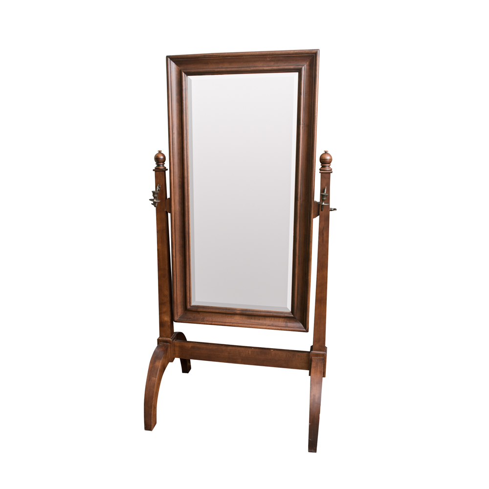 Antique Cheval Mirror with Brass Candlestick Holders