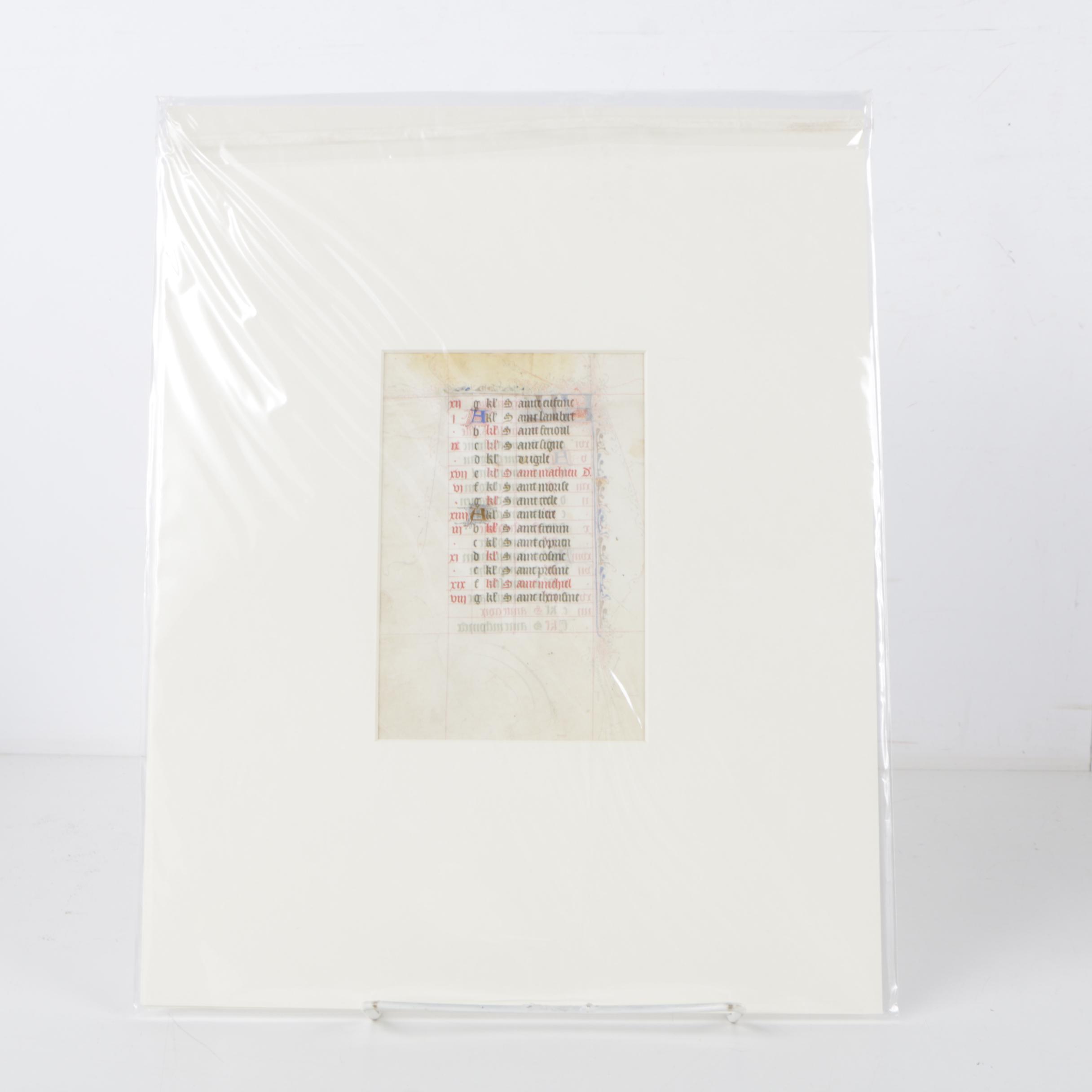 Circa 15th Century Calendar Pages from Illuminated Manuscripts