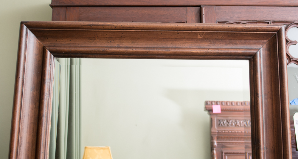 Antique Cheval Mirror with Brass Candlestick Holders