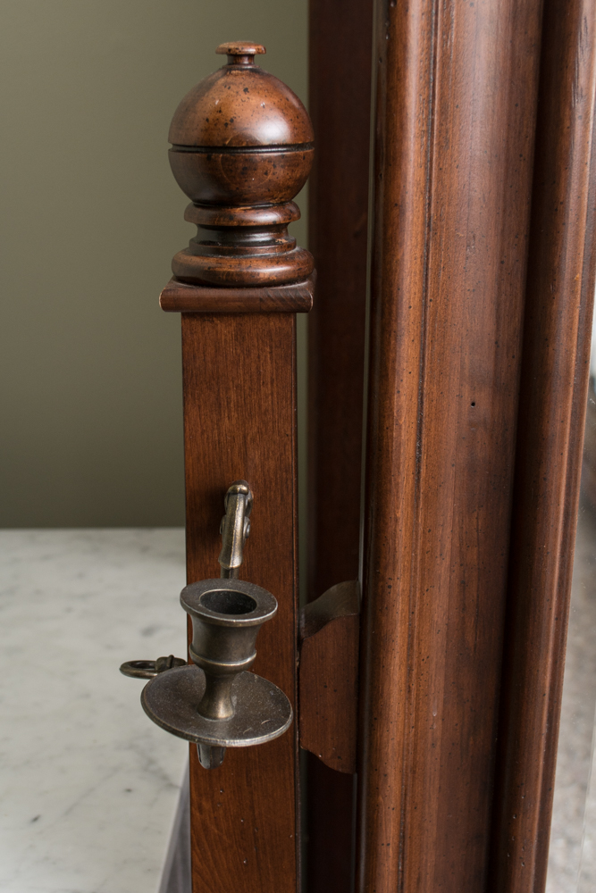 Antique Cheval Mirror with Brass Candlestick Holders