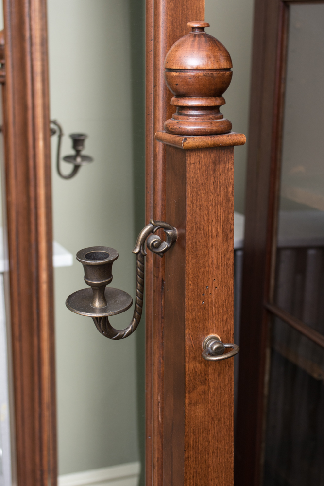 Antique Cheval Mirror with Brass Candlestick Holders