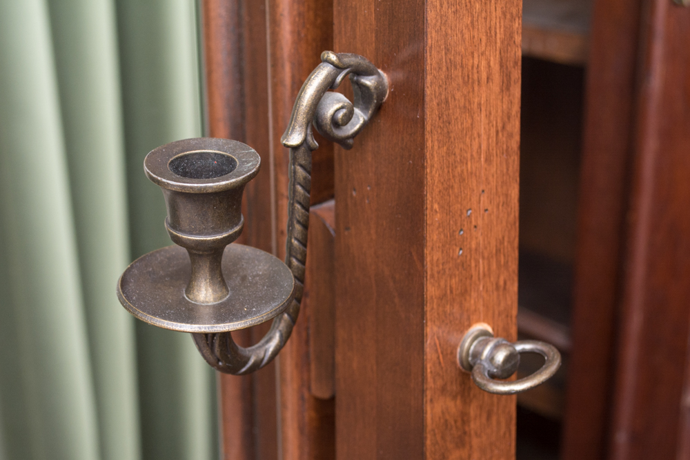 Antique Cheval Mirror with Brass Candlestick Holders